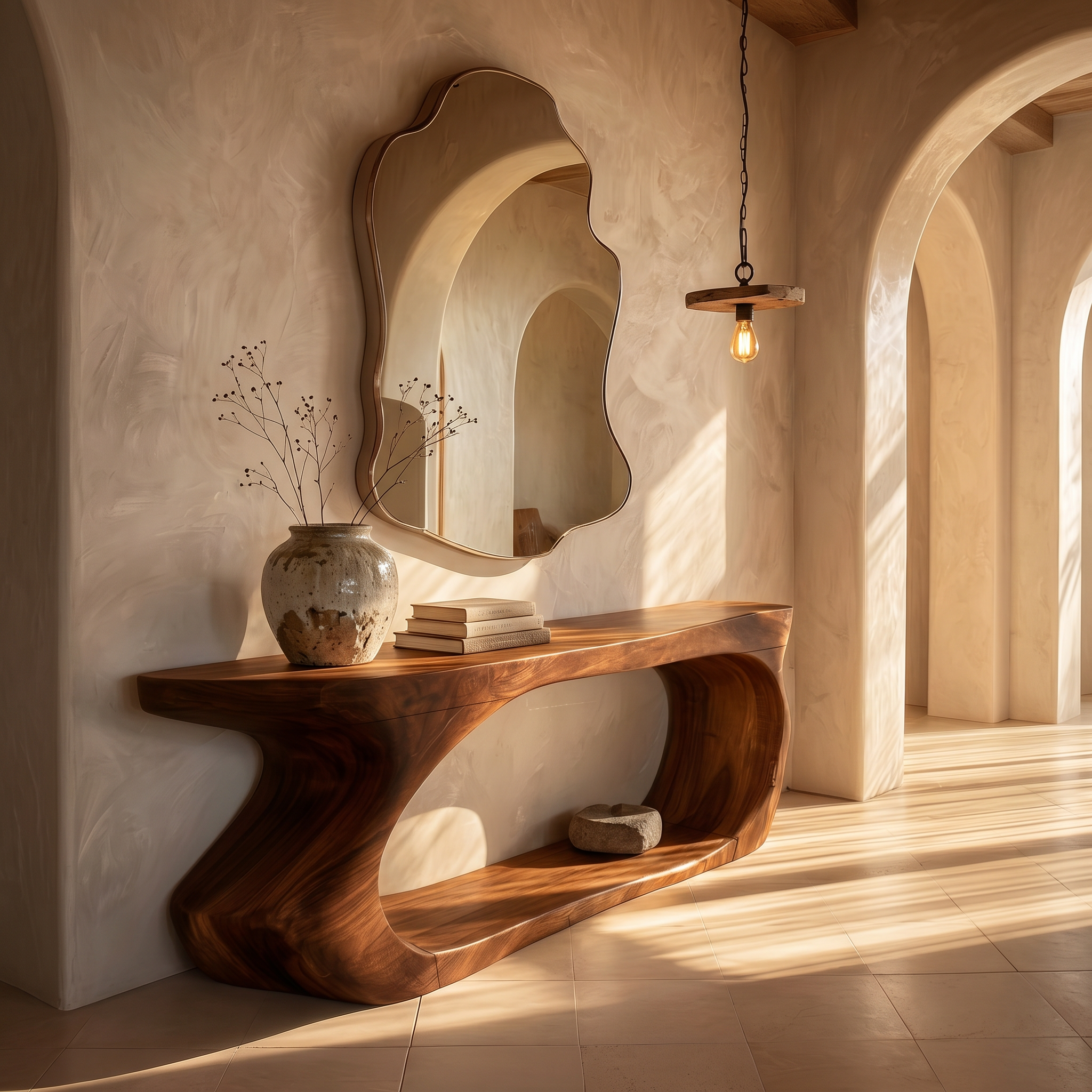 Modern Console Table With Sculptural Circular Form For Entryway