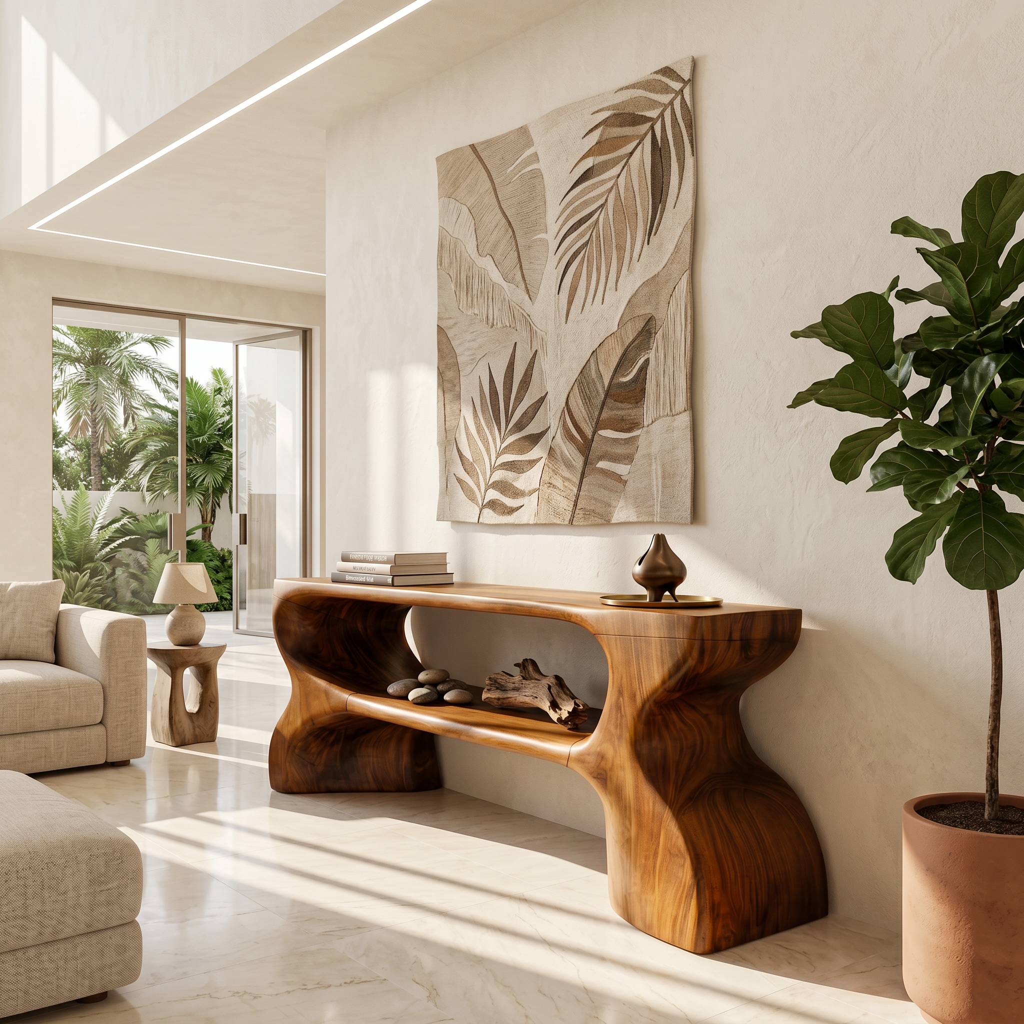 Contemporary Console Table With Architectural Curved Design For Entryway