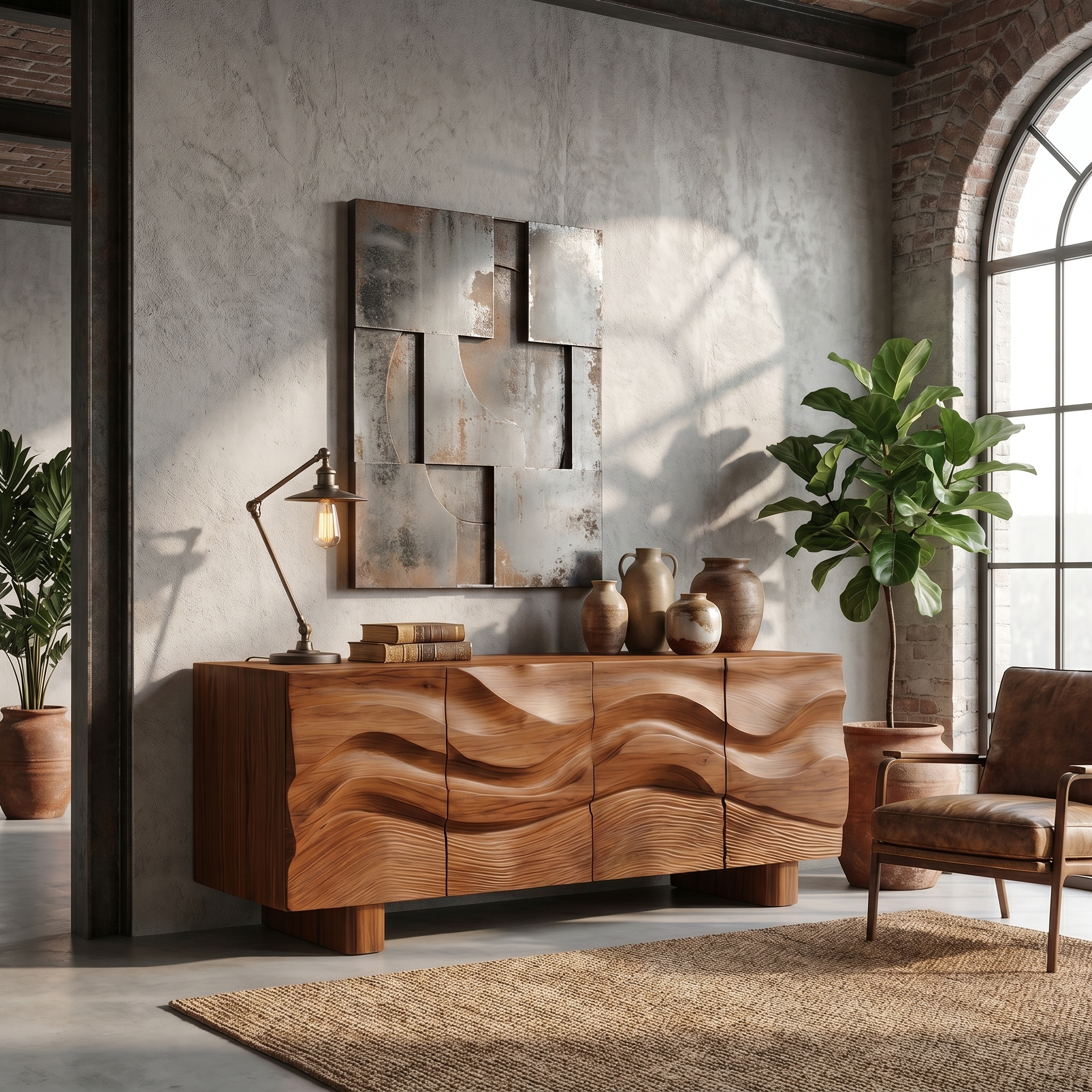 Modern Organic Sideboard With Wave Front Wood Doors For Living Room