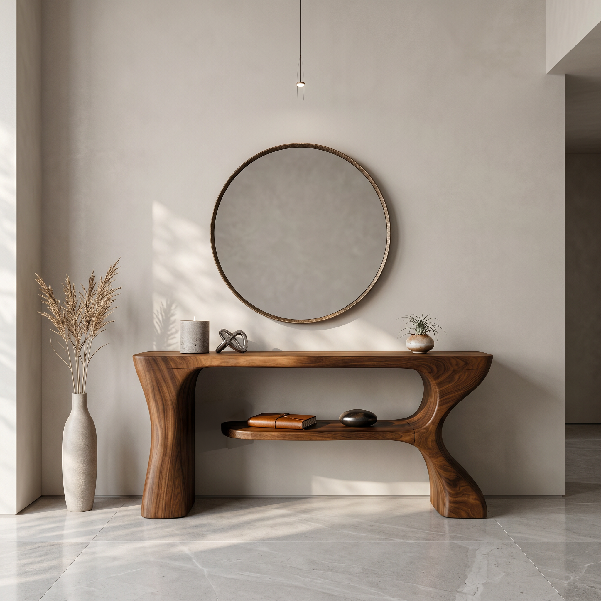 Organic Console Table With Sculptural Curved Form For Entryway