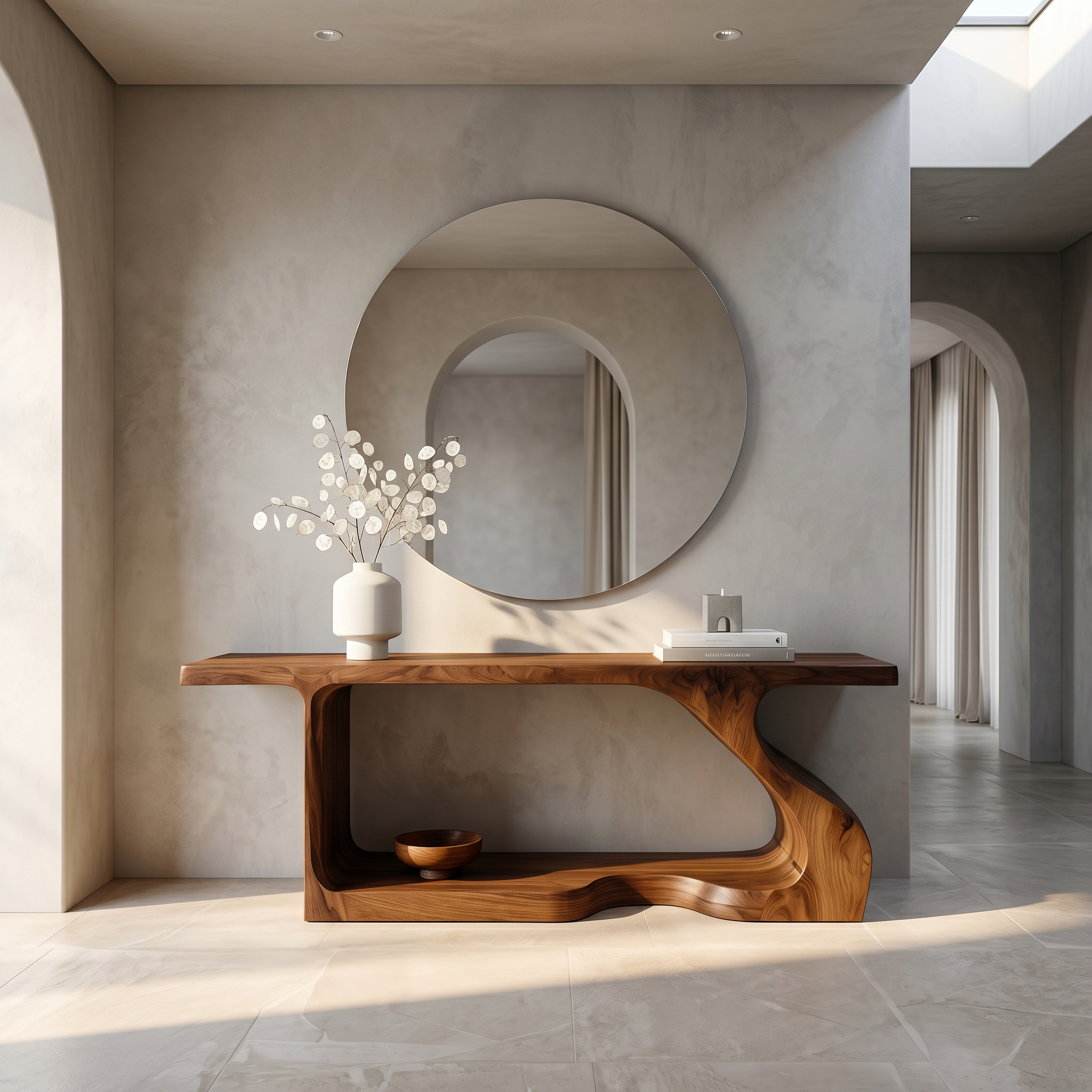 Modern Console Table With Sculptural Curved Form For Entryway