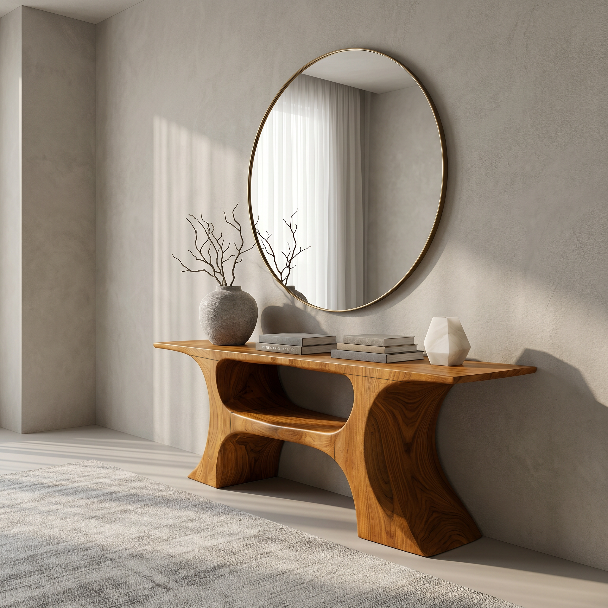 Modern Console Table With Soft Geometric Form For Living Room