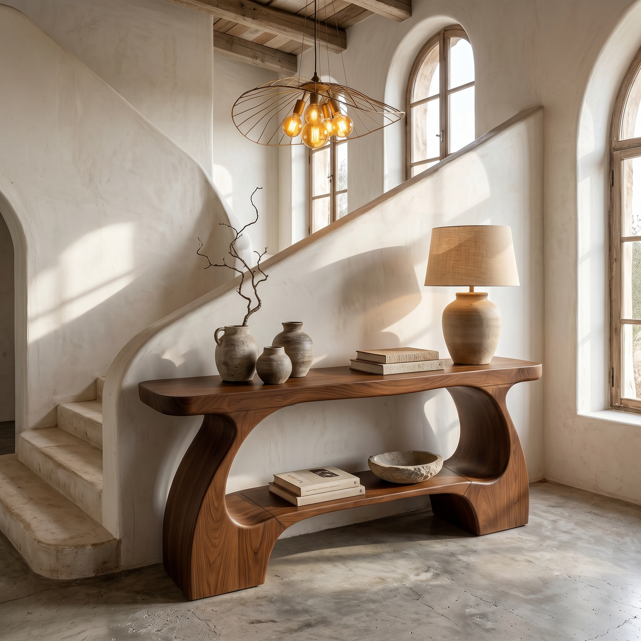 Natural Console Table With Organic Curved Silhouette For Entryway