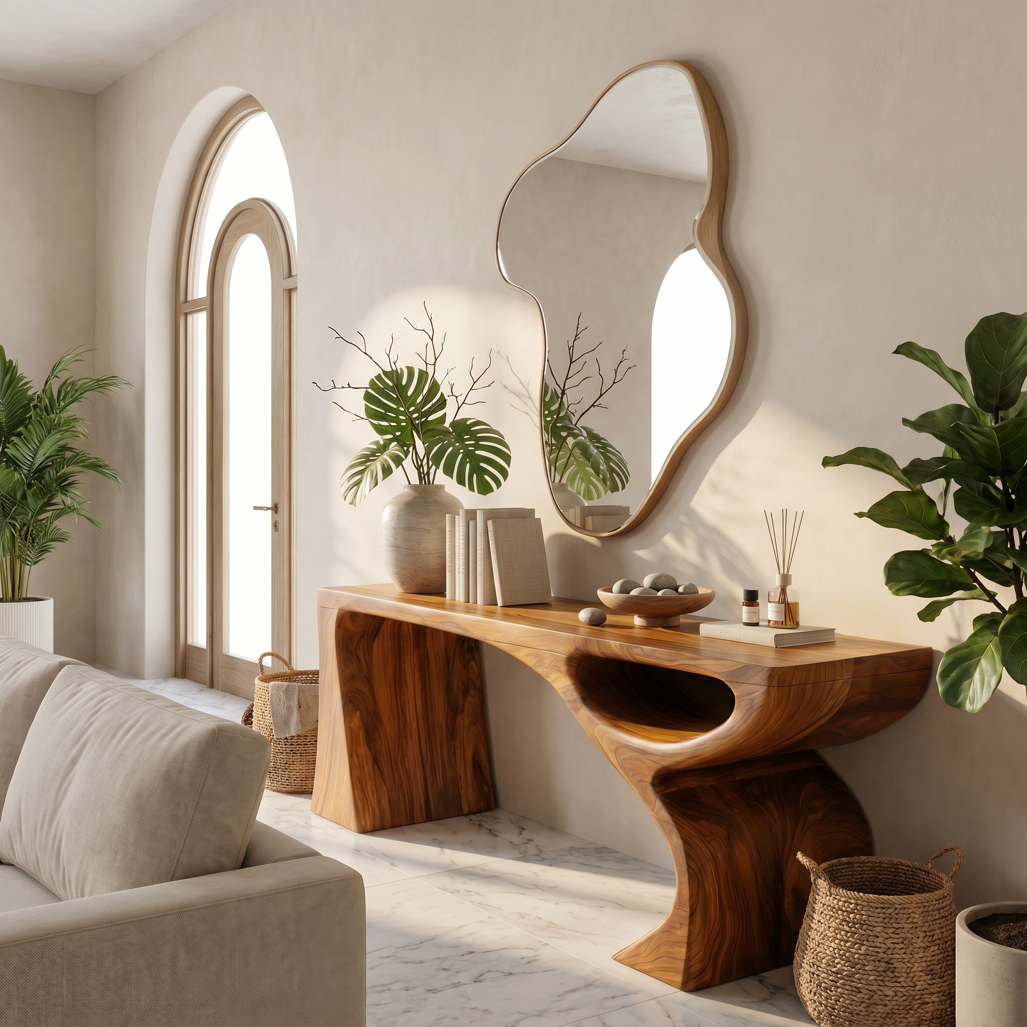 Contemporary Console Table With Fluid Open Structure For Entryway