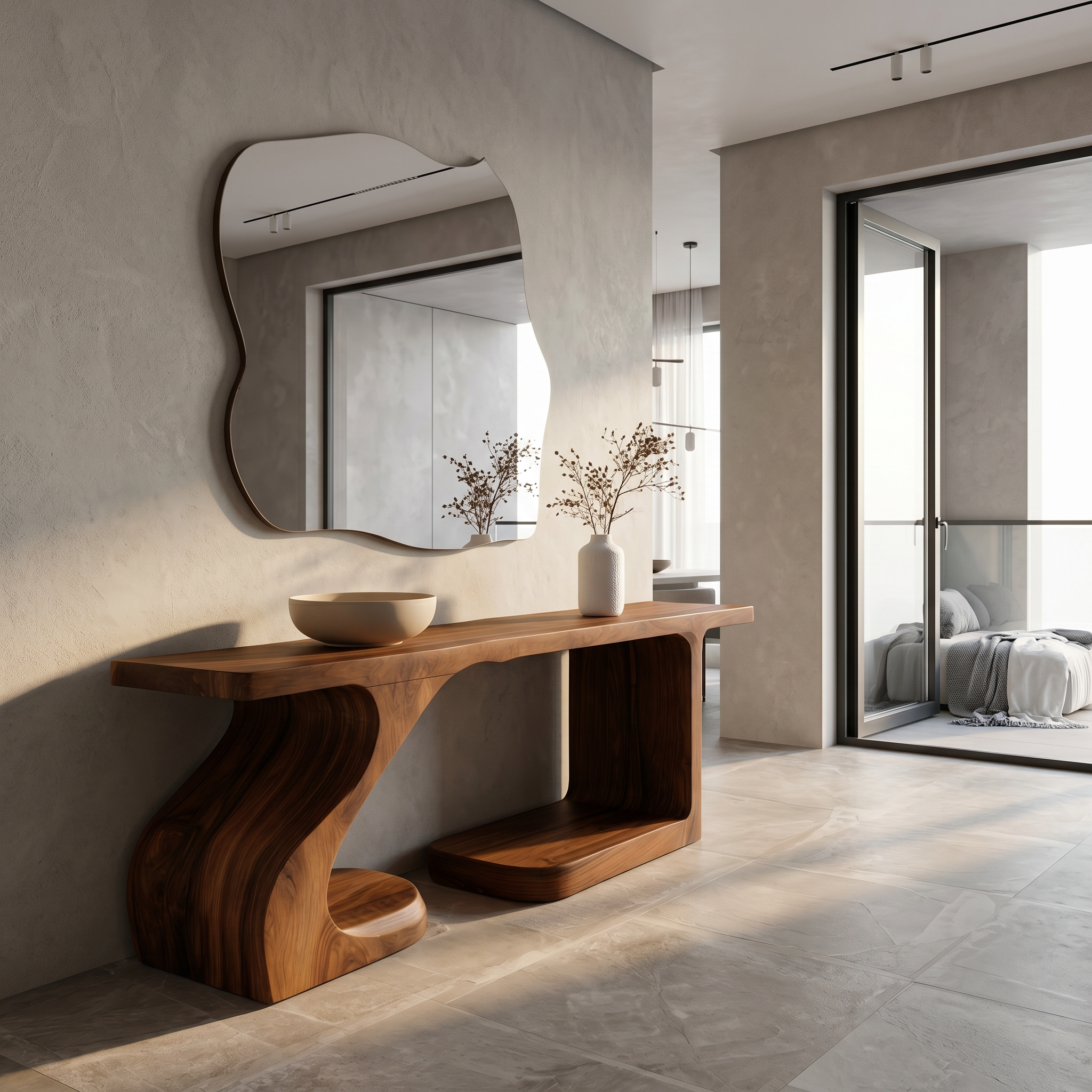 Rustic Console Table With Carved Root Inspired Design For Entryway