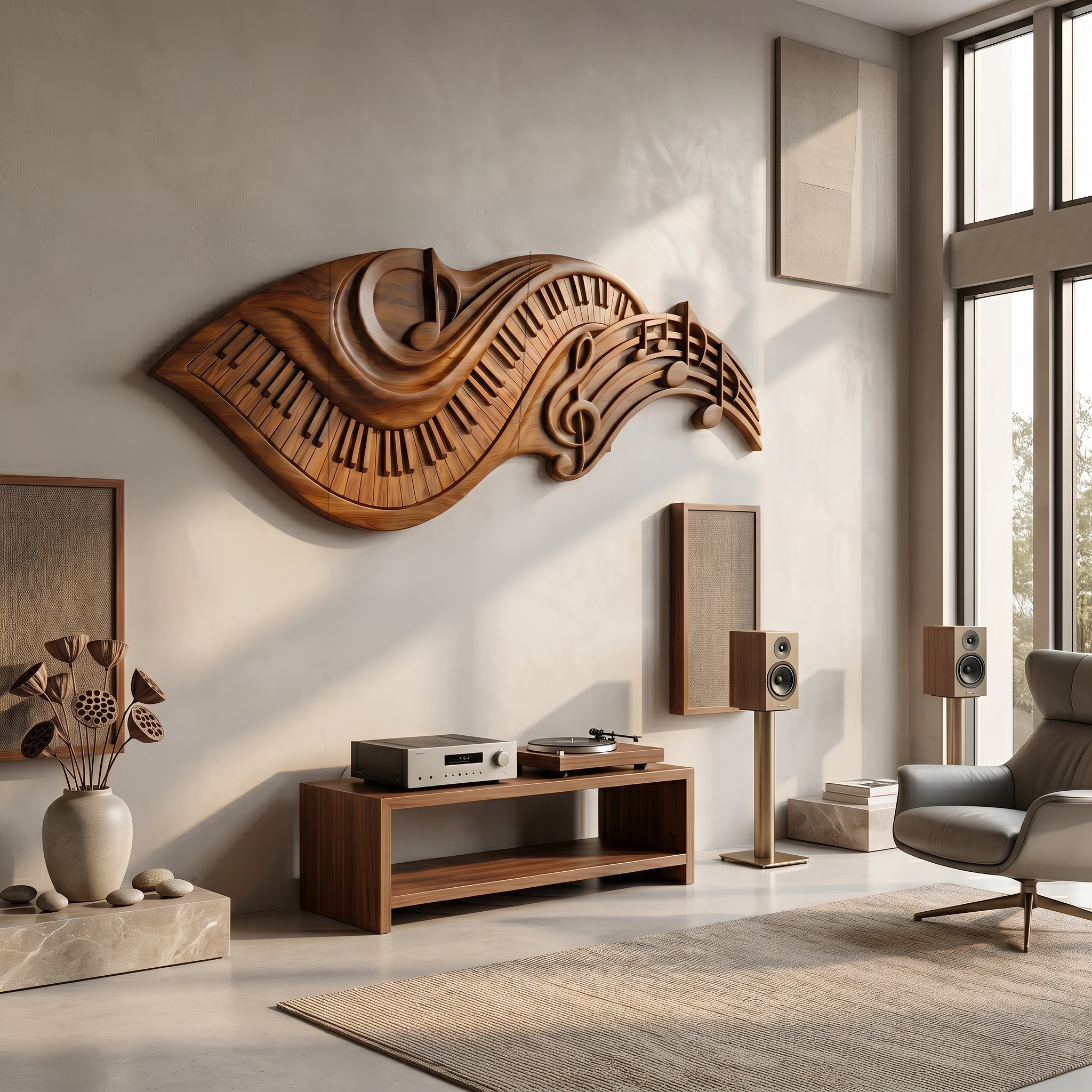 Flowing Piano Keys Wooden Wall Art For Living Room