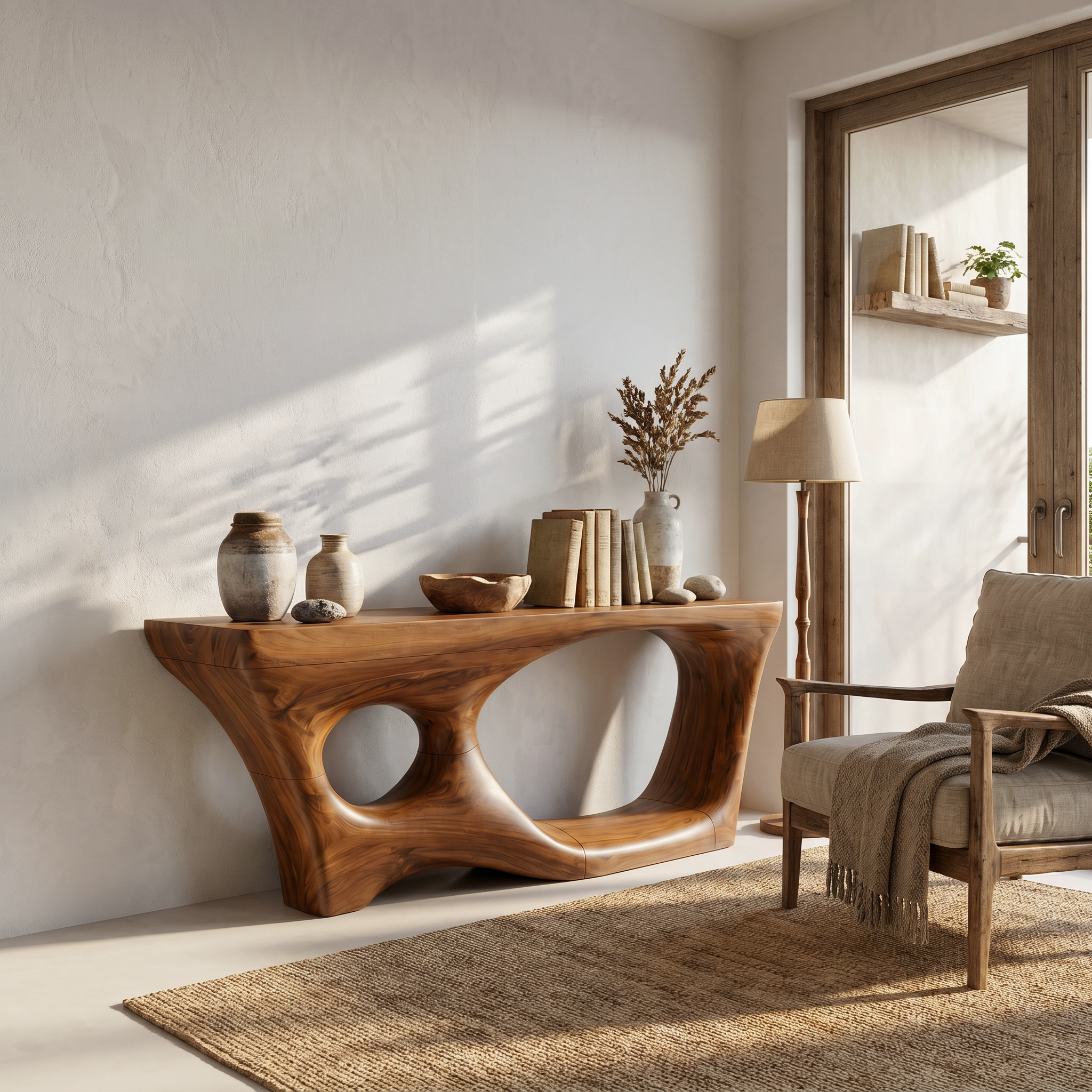 Contemporary Console Table With Sculptural Curved Design For Hallway