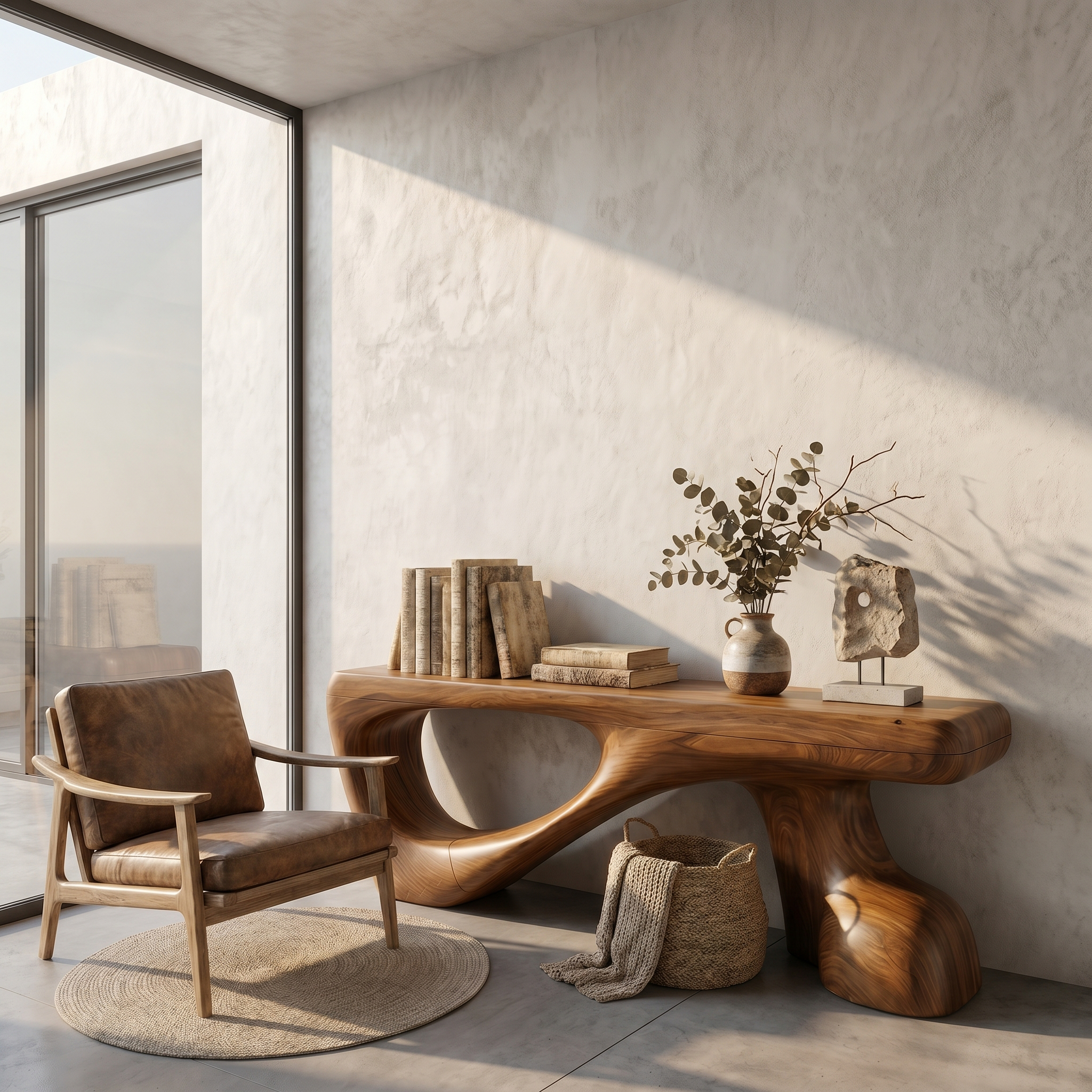 Rustic Console Table With Organic Root Form For Hallway