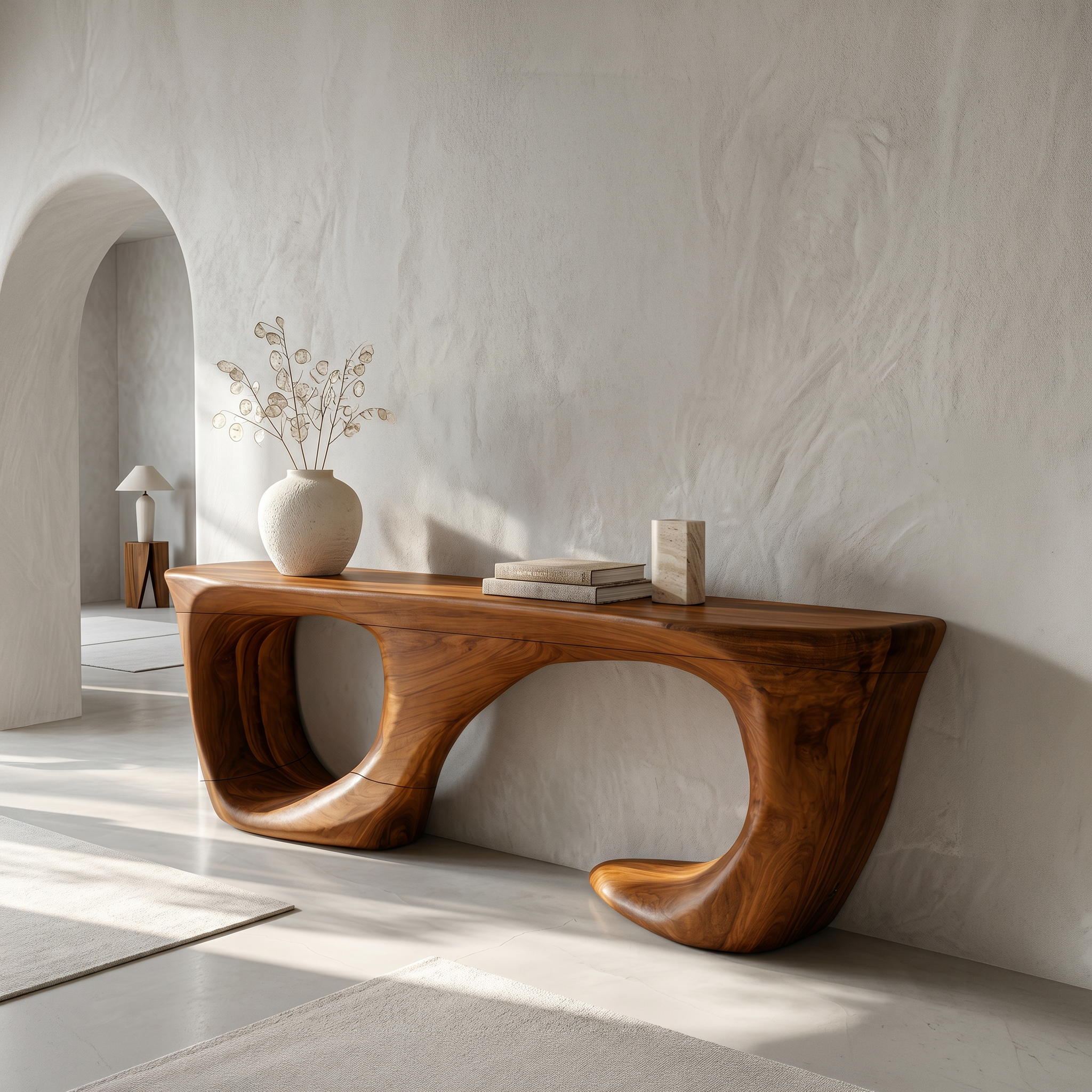 Contemporary Console Table With Curved Open Structure For Living Room
