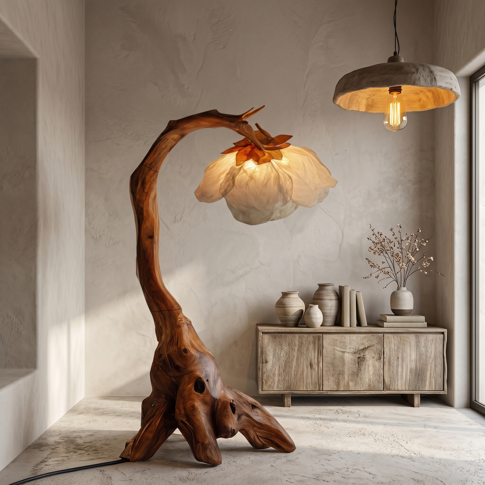 Organic Floor Lamp With Tree Branch Silhouette For Bedroom And Reading Nook