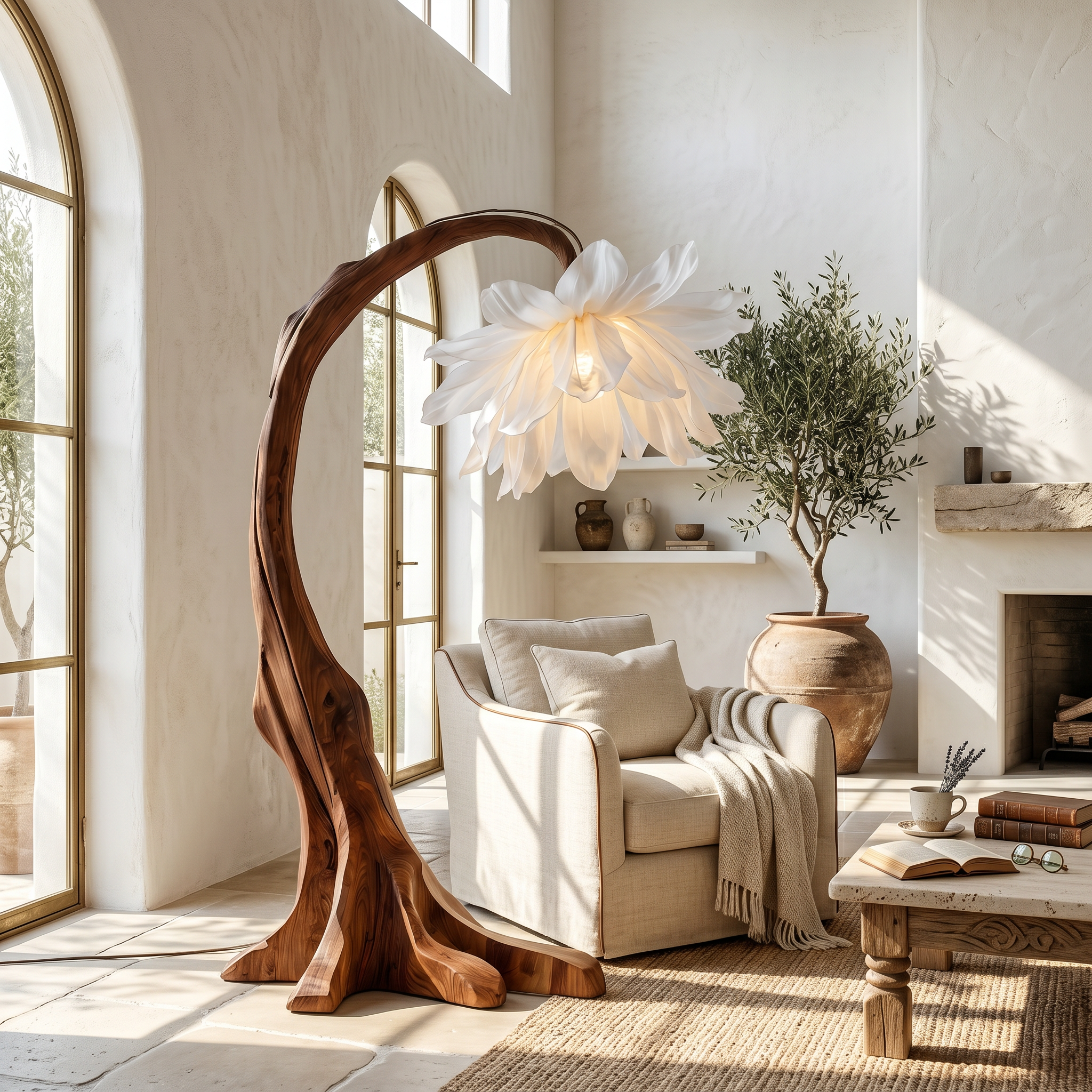 Contemporary Floor Lamp With Sculptural Floral Design For Living Room And Bedroom