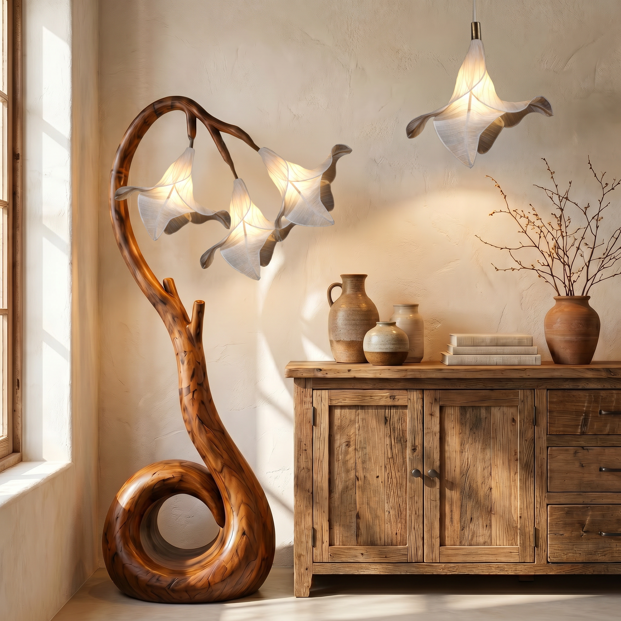 Modern Floor Lamp With Organic Flower Form For Bedroom And Lounge