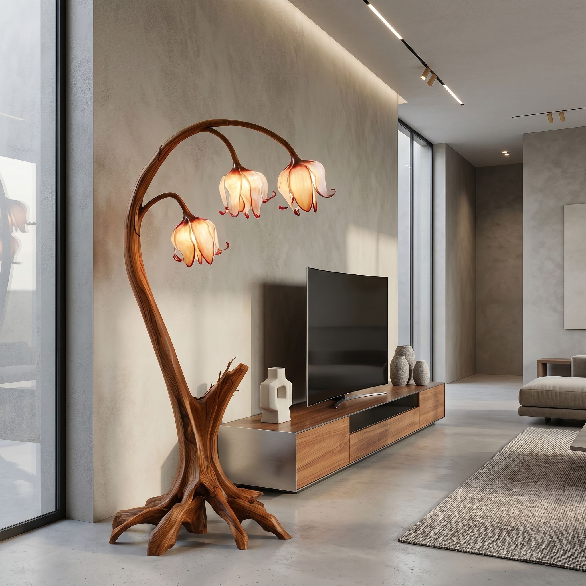Rustic Floor Lamp With Blooming Bell Flower Design For Bedroom And Living Room