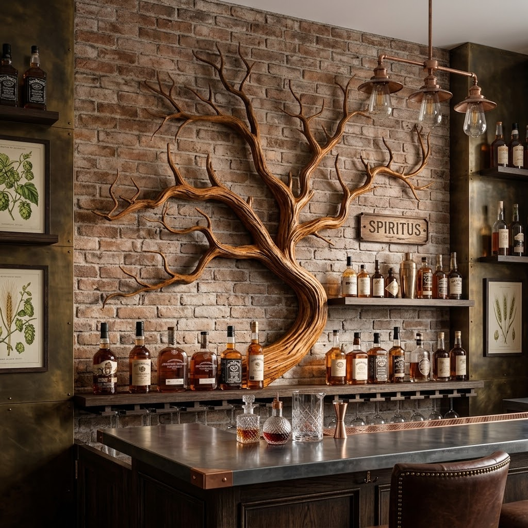 Artistic Tree Branch Wine Rack Wooden Wall Shelf For Kitchen Dining Room Bar