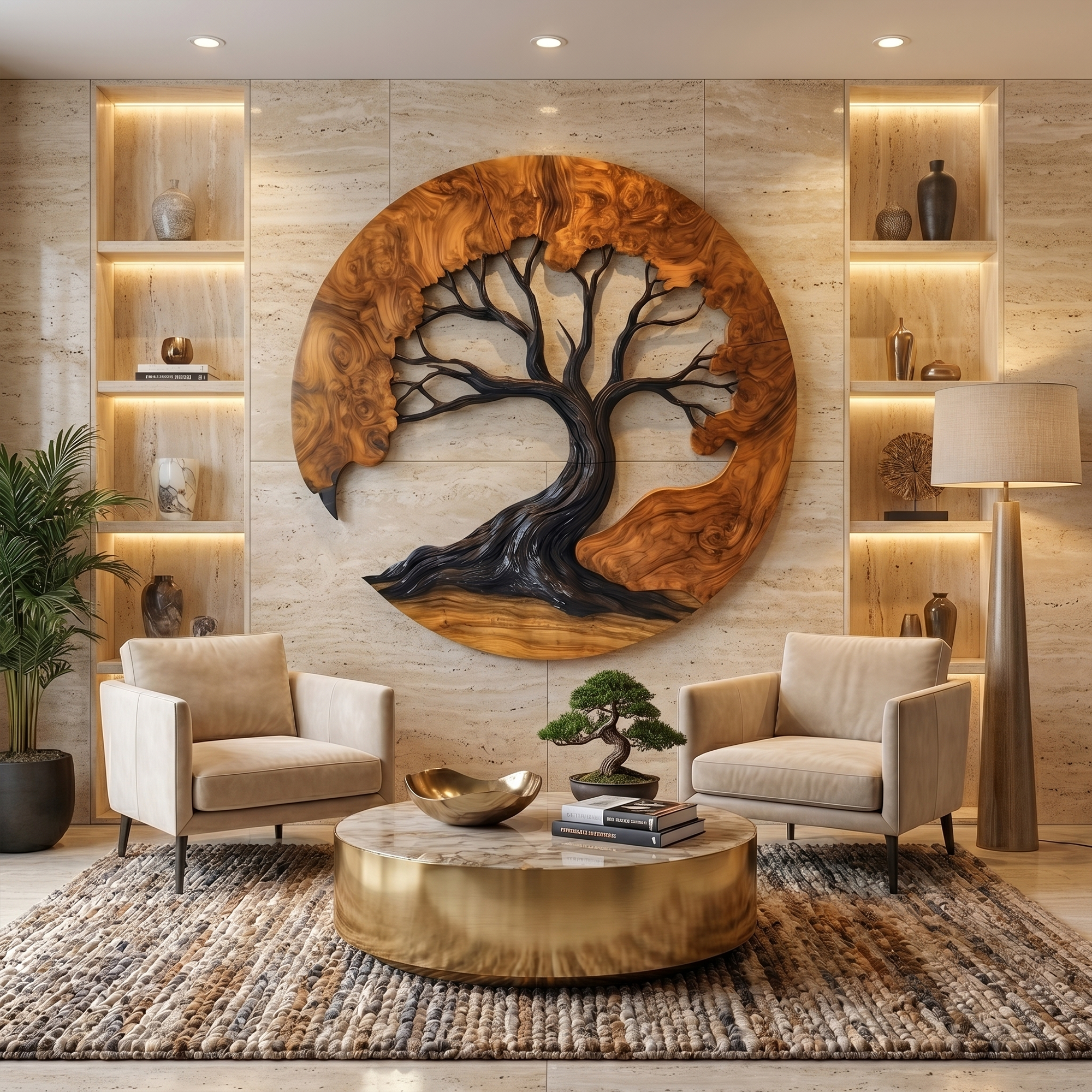 Sculptural Wooden Tree Wall Decor For Living Room