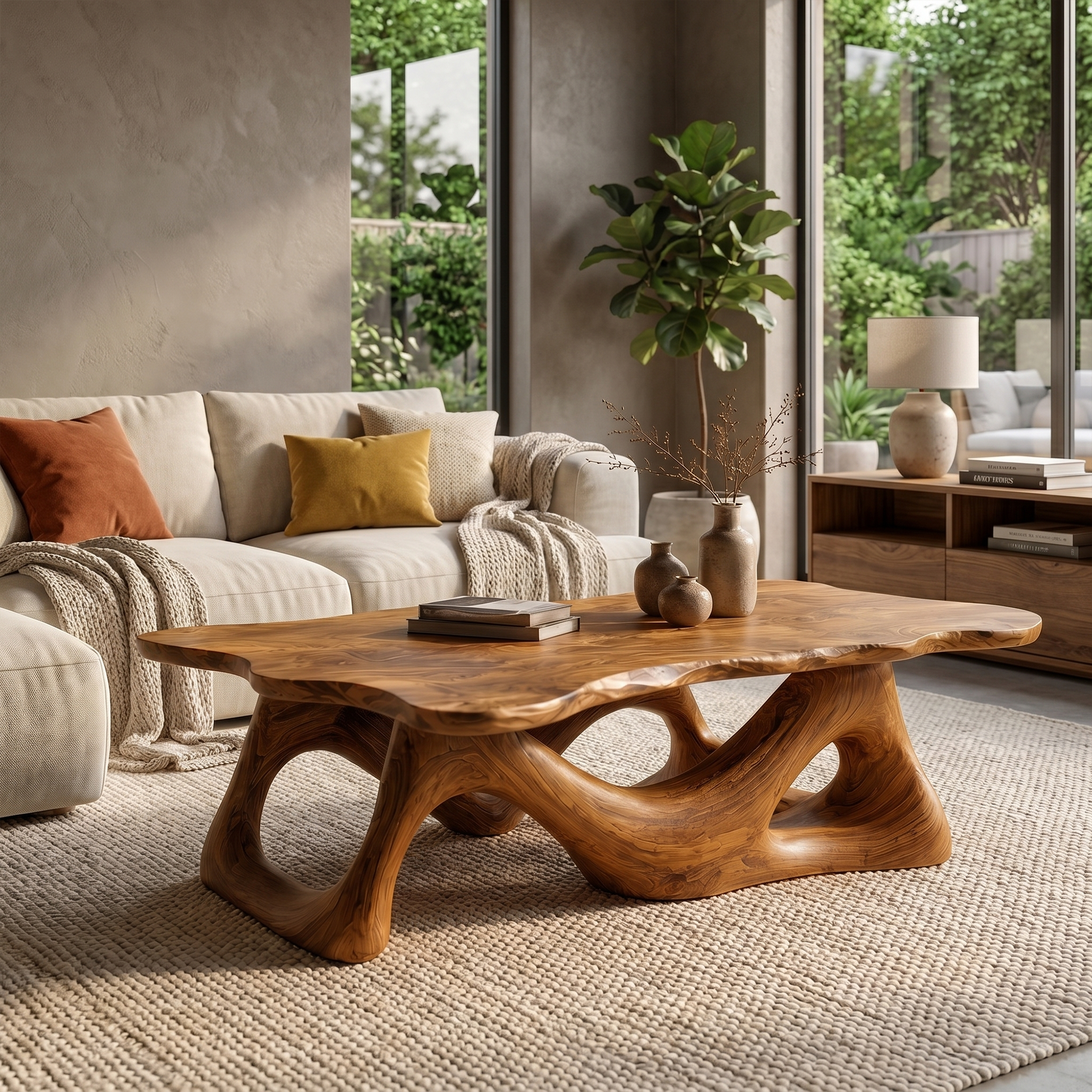 Nature Inspired Coffee Table Sculptural Ring Base For Living Room