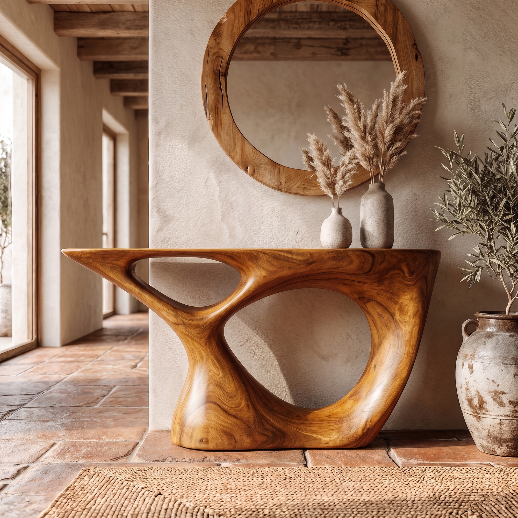 Sculptural Console Table With Curved Base For Entryway