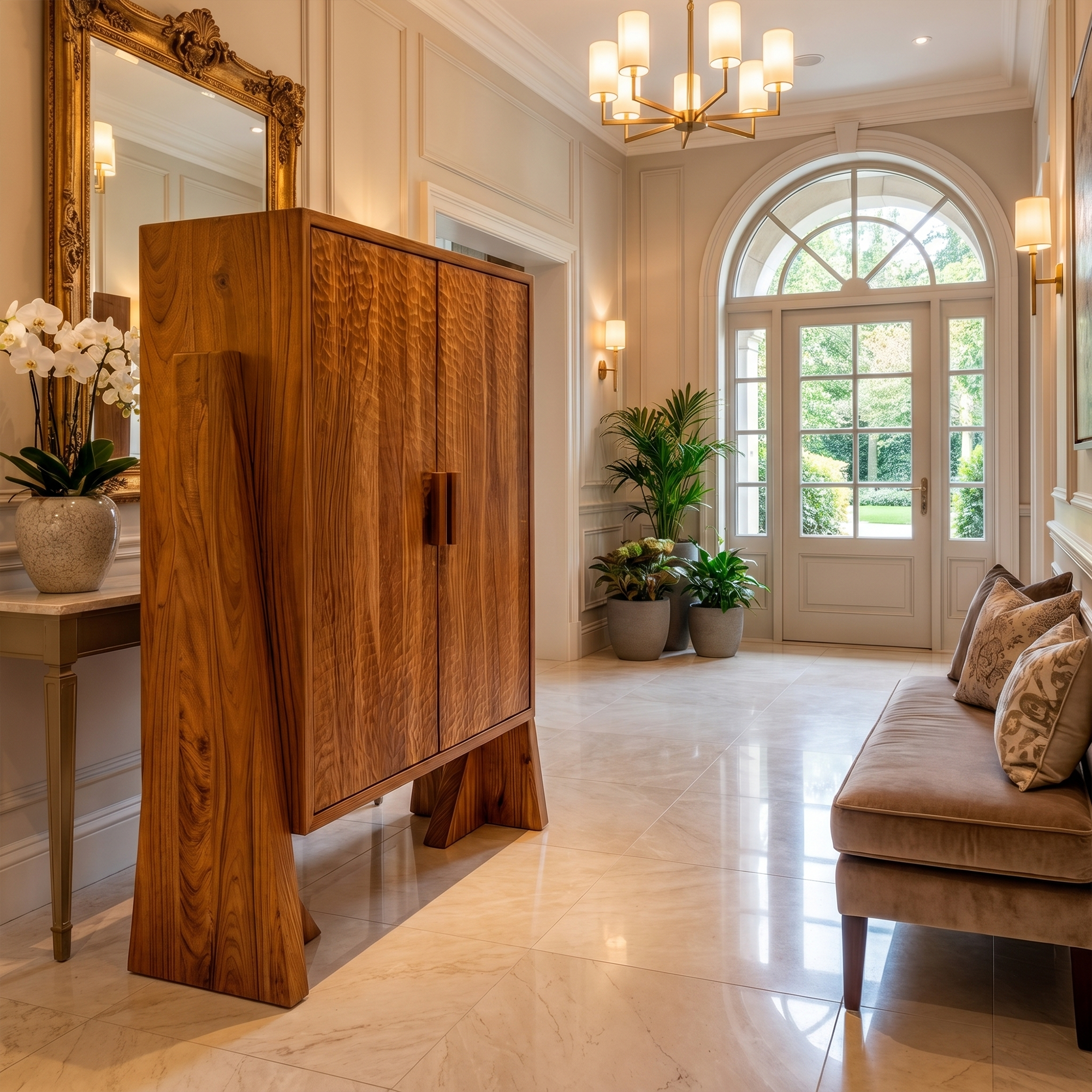 Rustic Storage Cabinet Sculptural Wood Design For Entryway