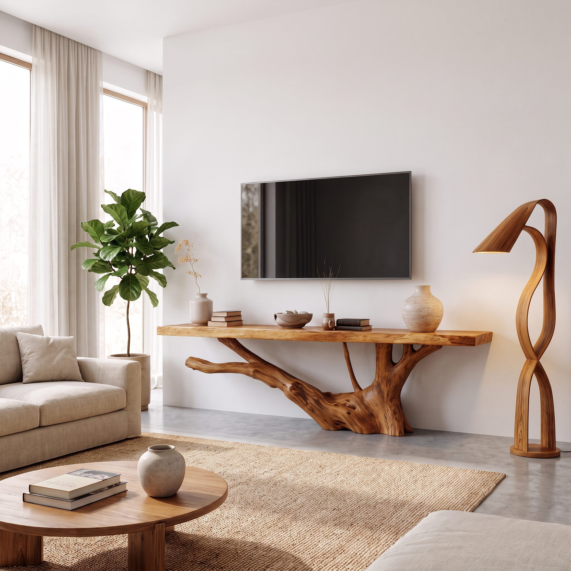 Nature Inspired TV Stand With Handcrafted Tree Root Design For Living Room