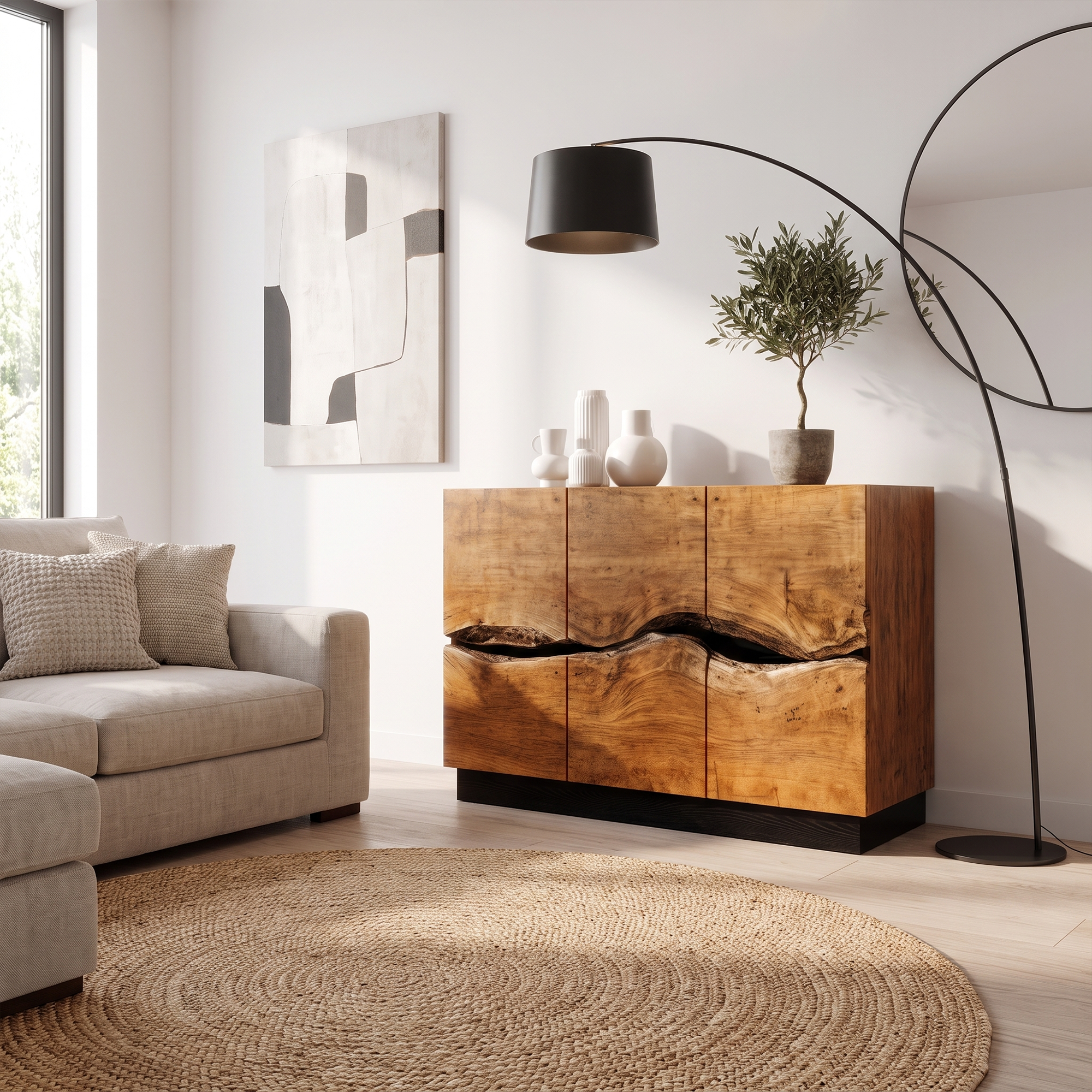 Modern Storage Cabinet With Artistic Carved Wood Doors For Entryway