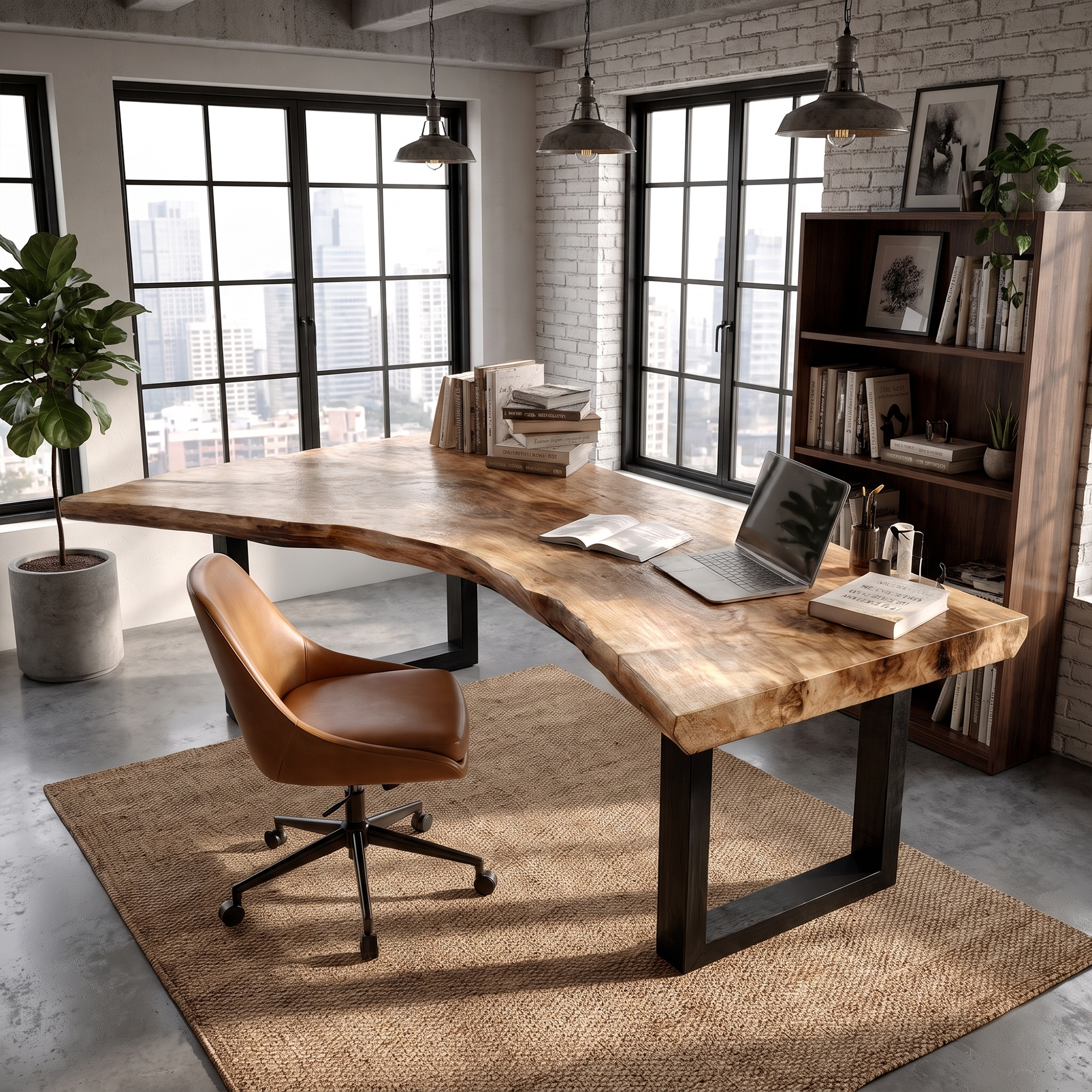 Live Edge Office Desk With Handcrafted Wood Slab Top For Home Office