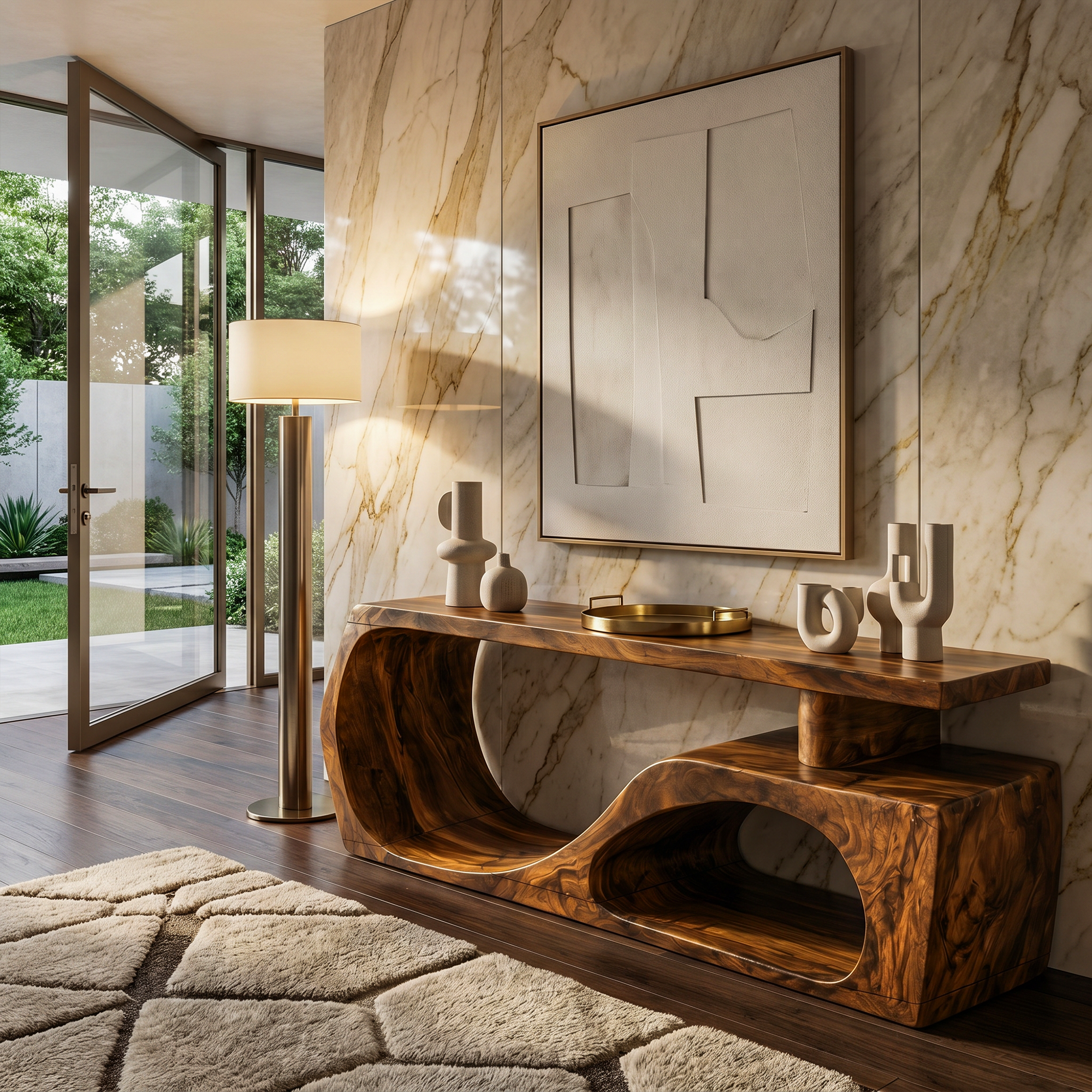 Contemporary Bench With Curved Open Shoe Storage For Entryway And Living Room