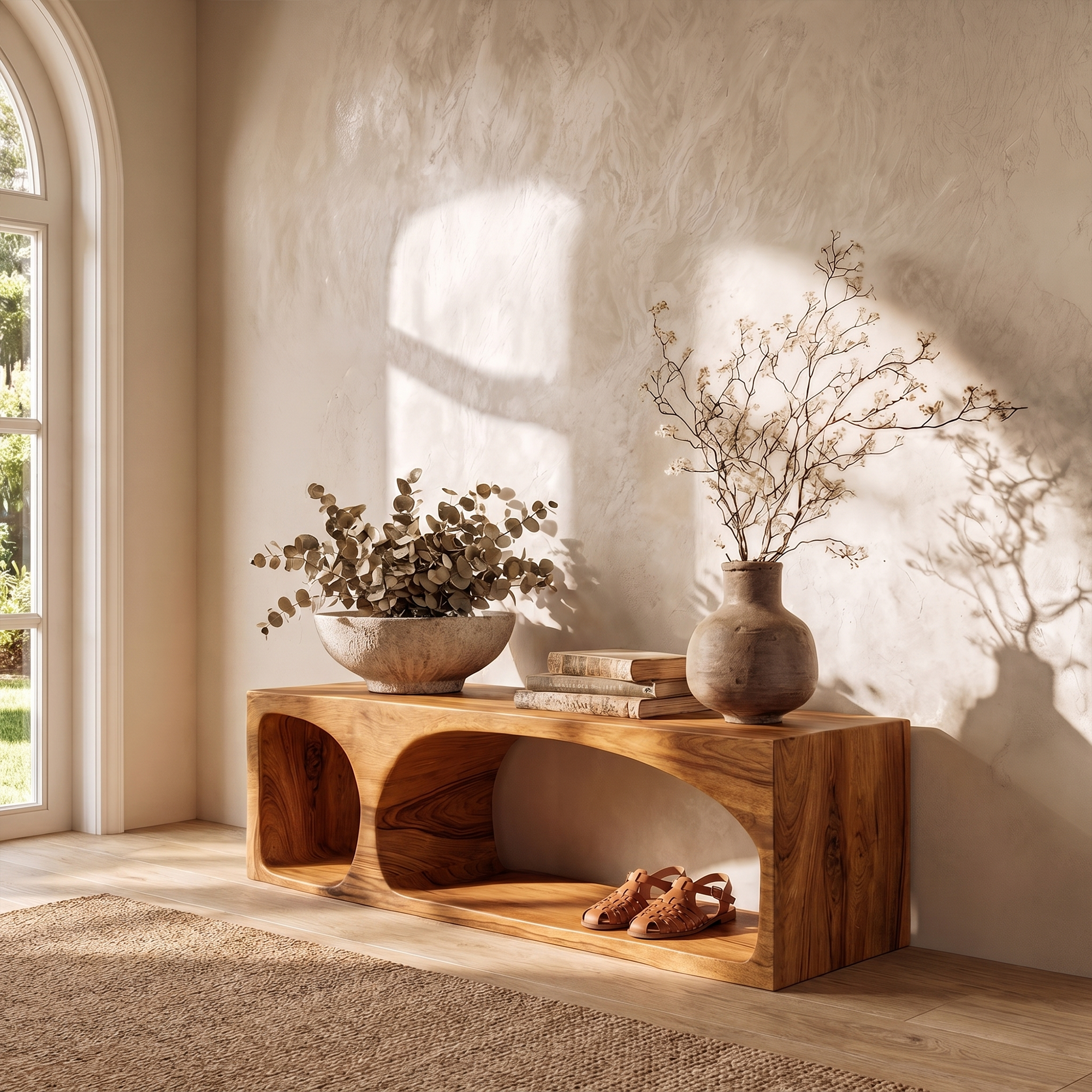 Organic Wooden Shoe Bench For Entryway And Hallway
