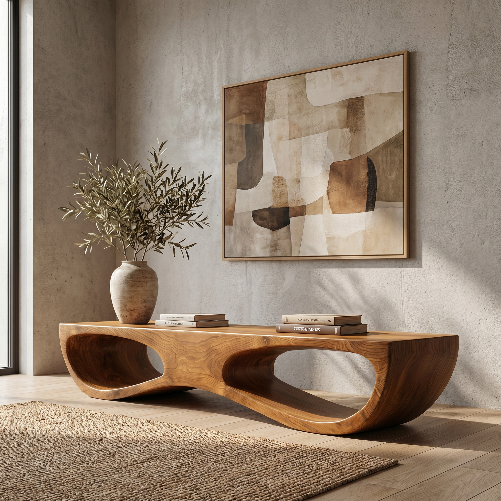 Sculptural Organic Wooden Bench For Entryway Hallway And Living Room