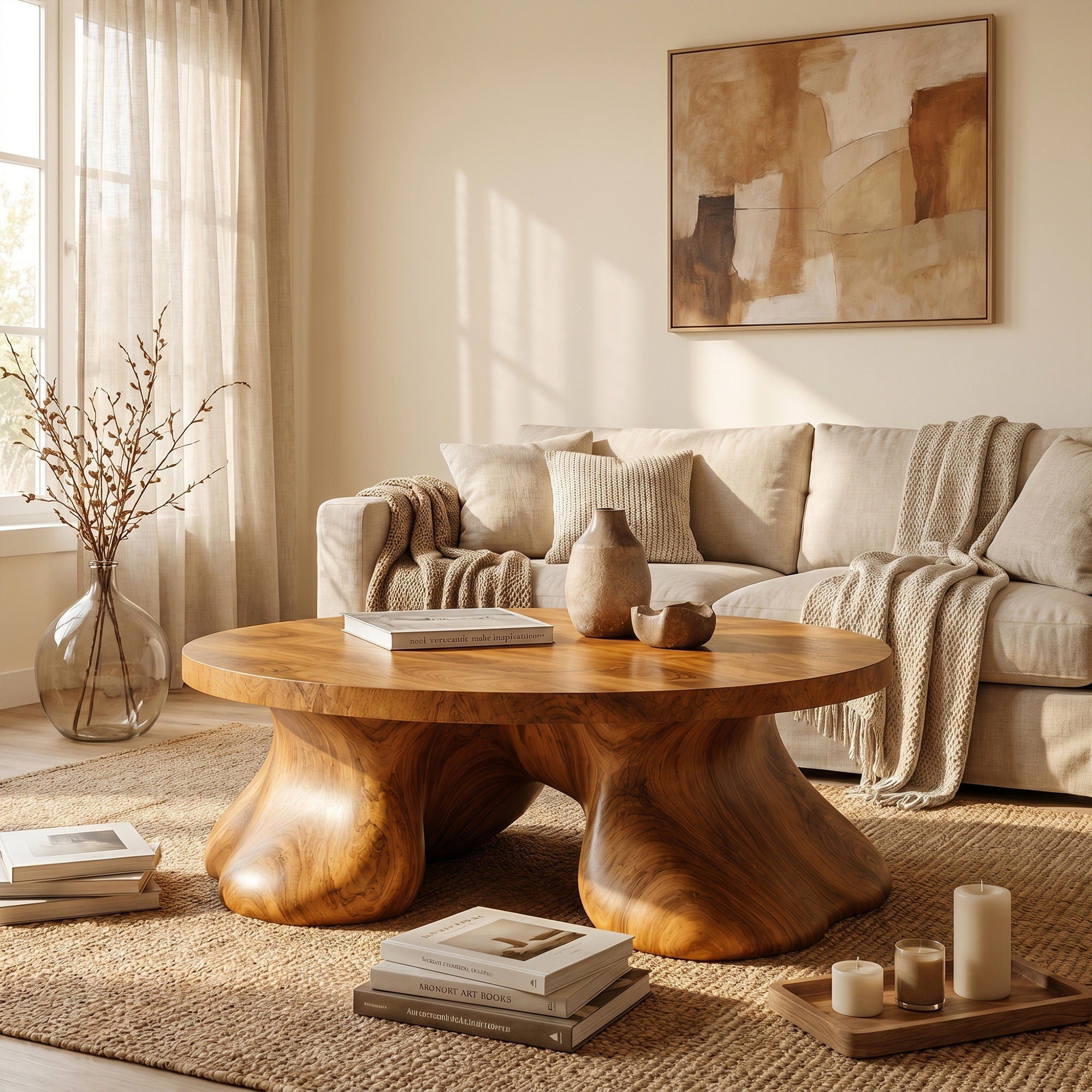 Sculptural Coffee Table With Organic Freeform Top For Living Room
