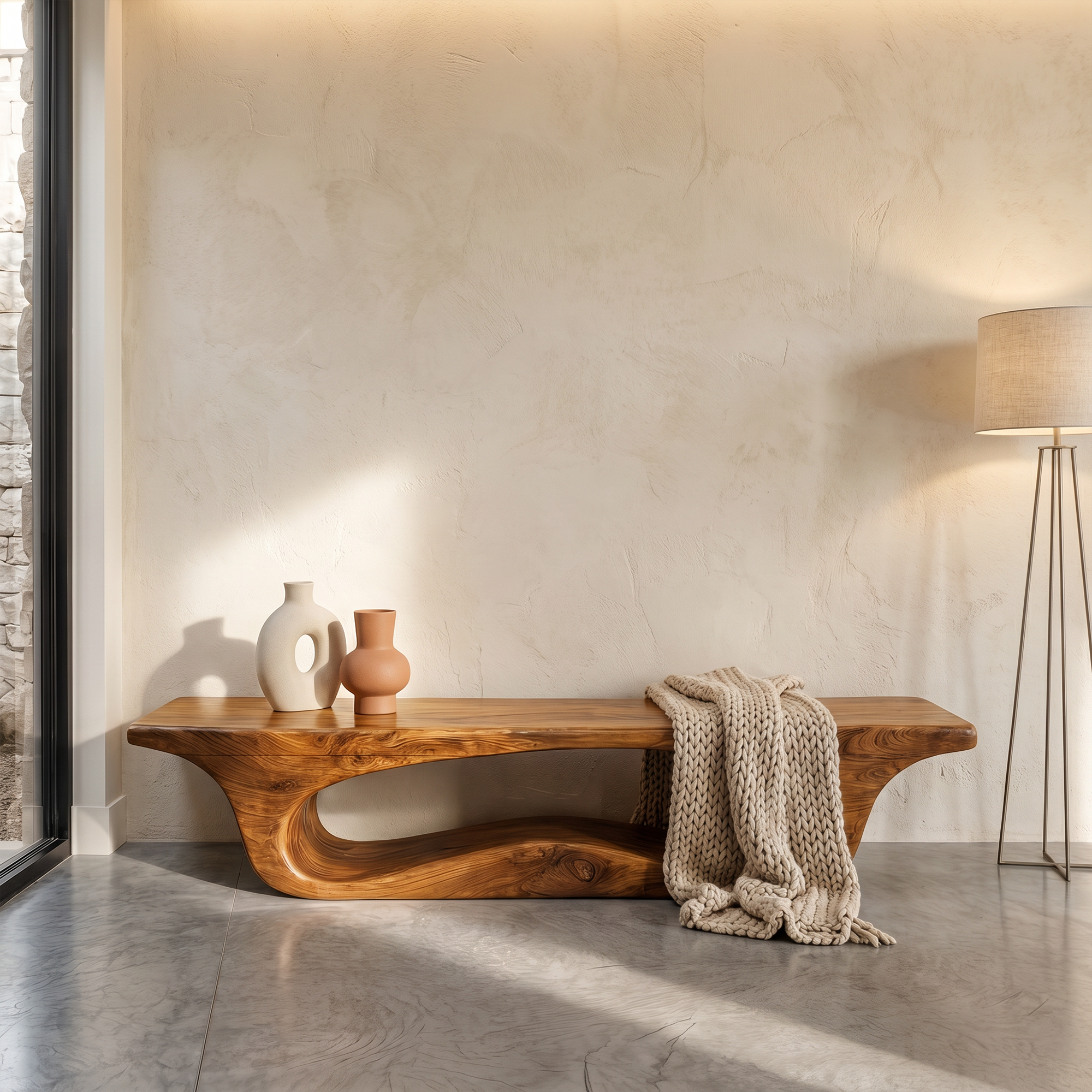 Modern Sculptural Bench For Entryway Or Living Room