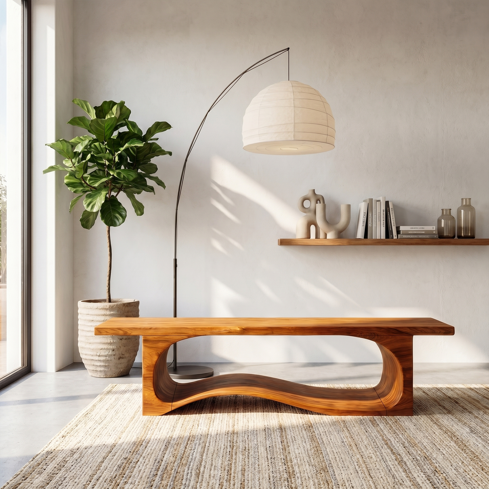 Sculptural Bench With Wave Design For Entryway