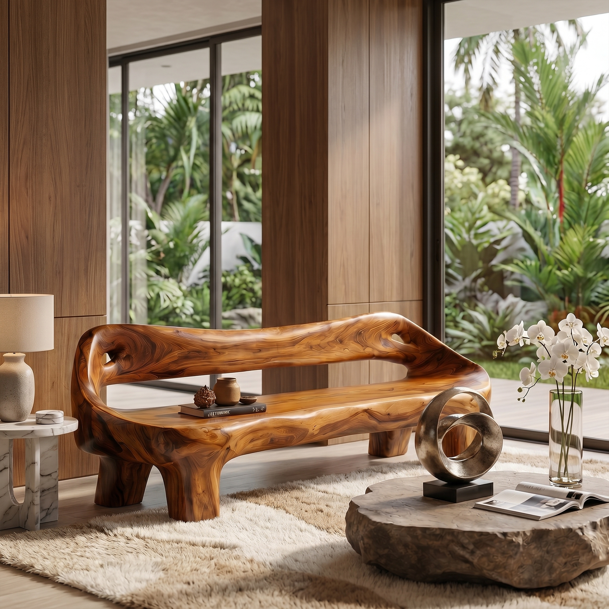 Organic Sculptural Sofa Frame With Curved Solid Wood Design For Living Room