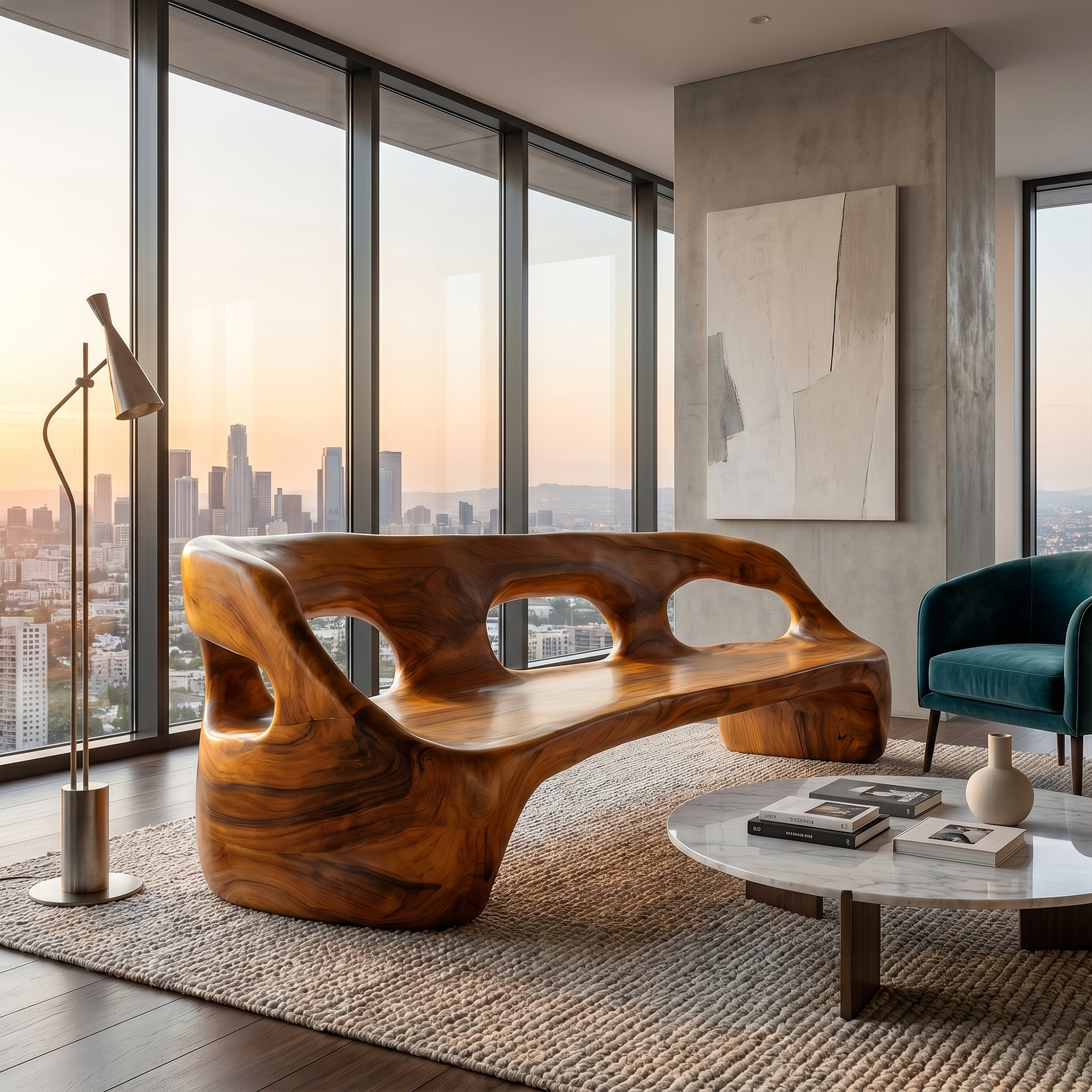 Contemporary Sculptural Sofa Frame With Curved Solid Wood Design For Living Room