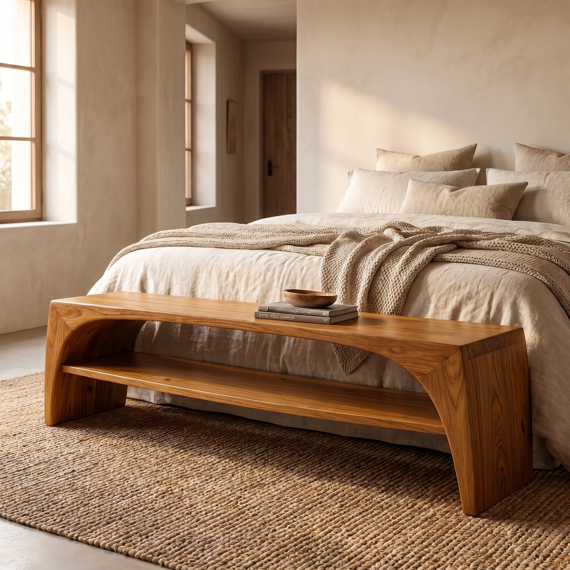 Rustic Live Edge Bench With Open Shoe Storage Shelf For Entryway