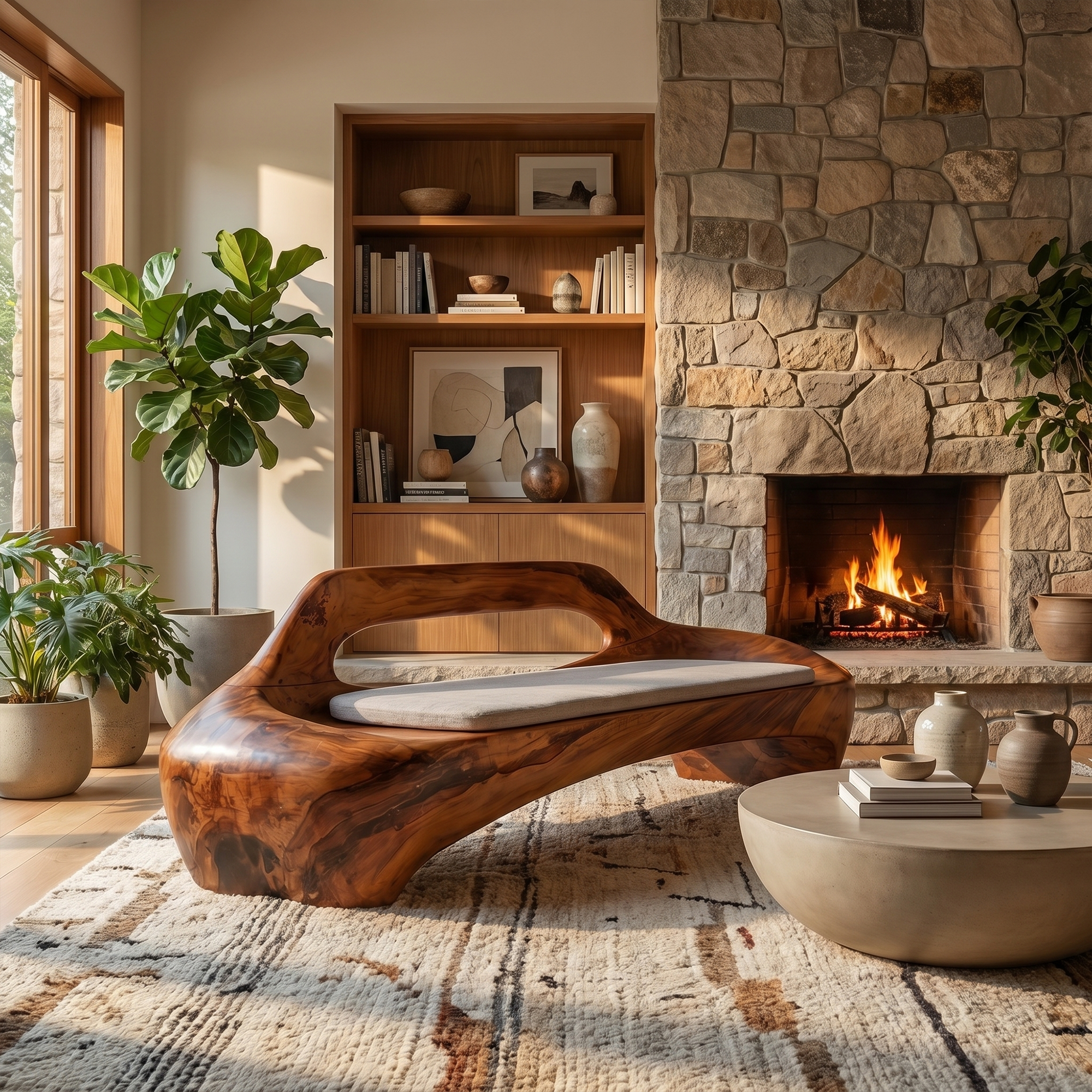 Modern Organic Sofa Frame With Low Profile Solid Wood Design For Living Room