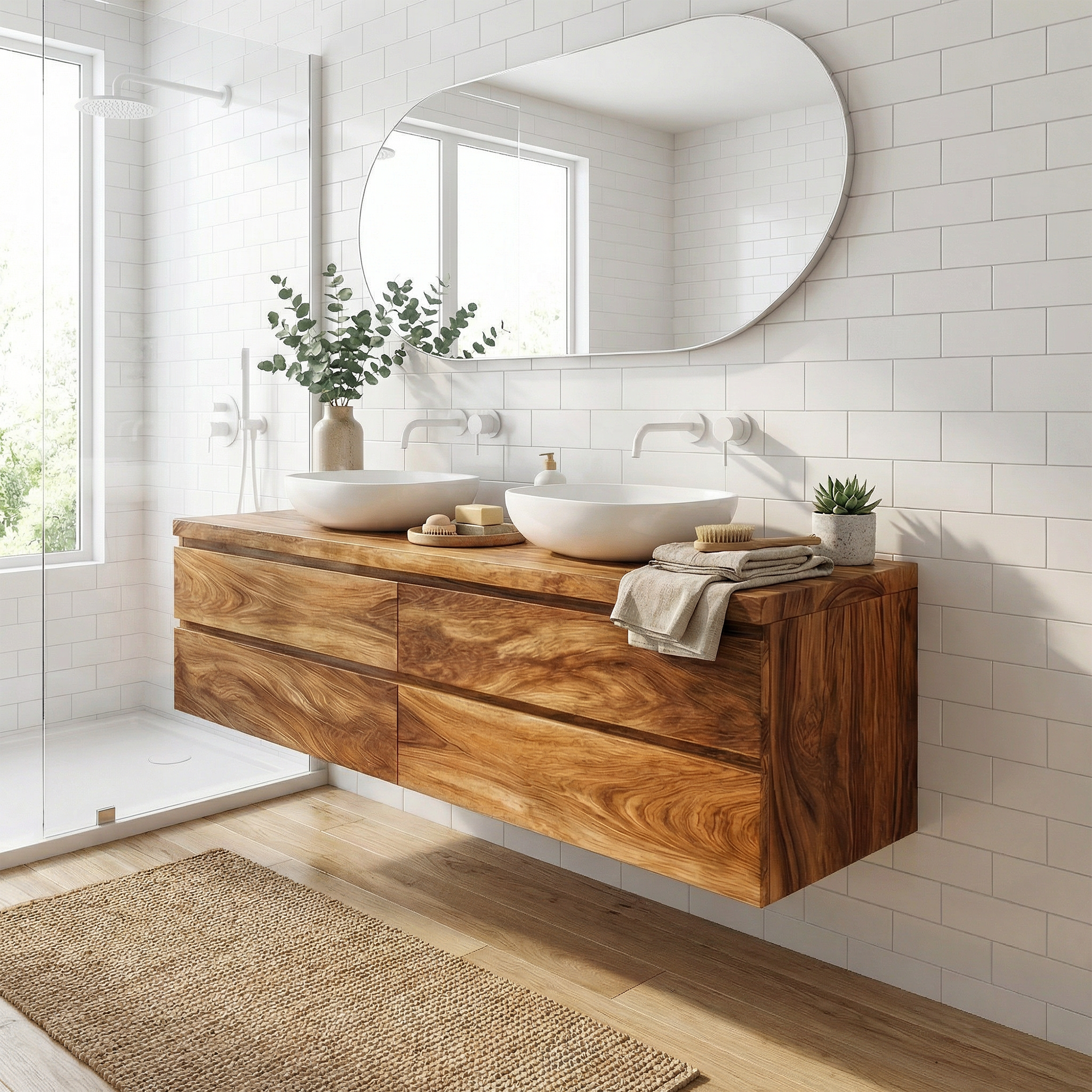 Rustic Bathroom Vanity Cabinet Natural Wood Wall Mounted Vanity