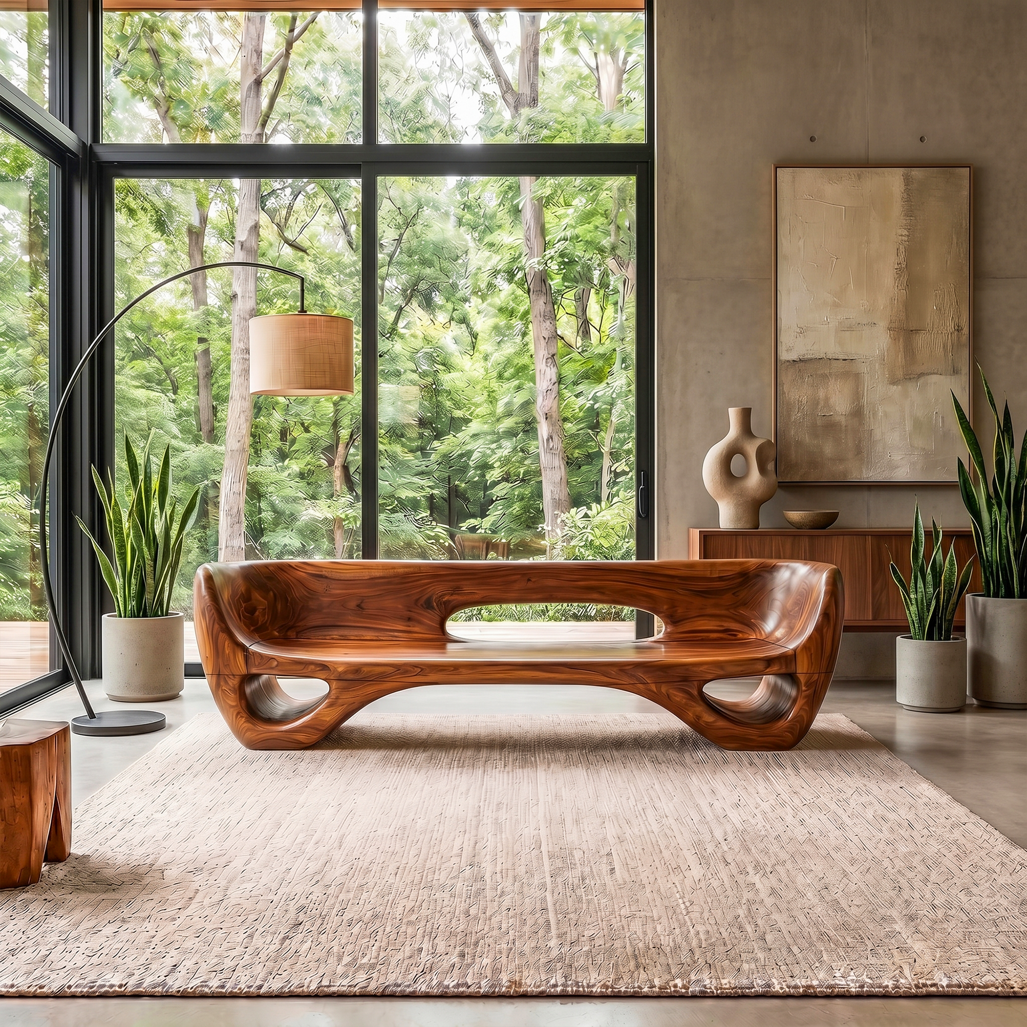 Rustic Organic Sofa Frame With Sculptural Open Base And Solid Wood Design For Living Room
