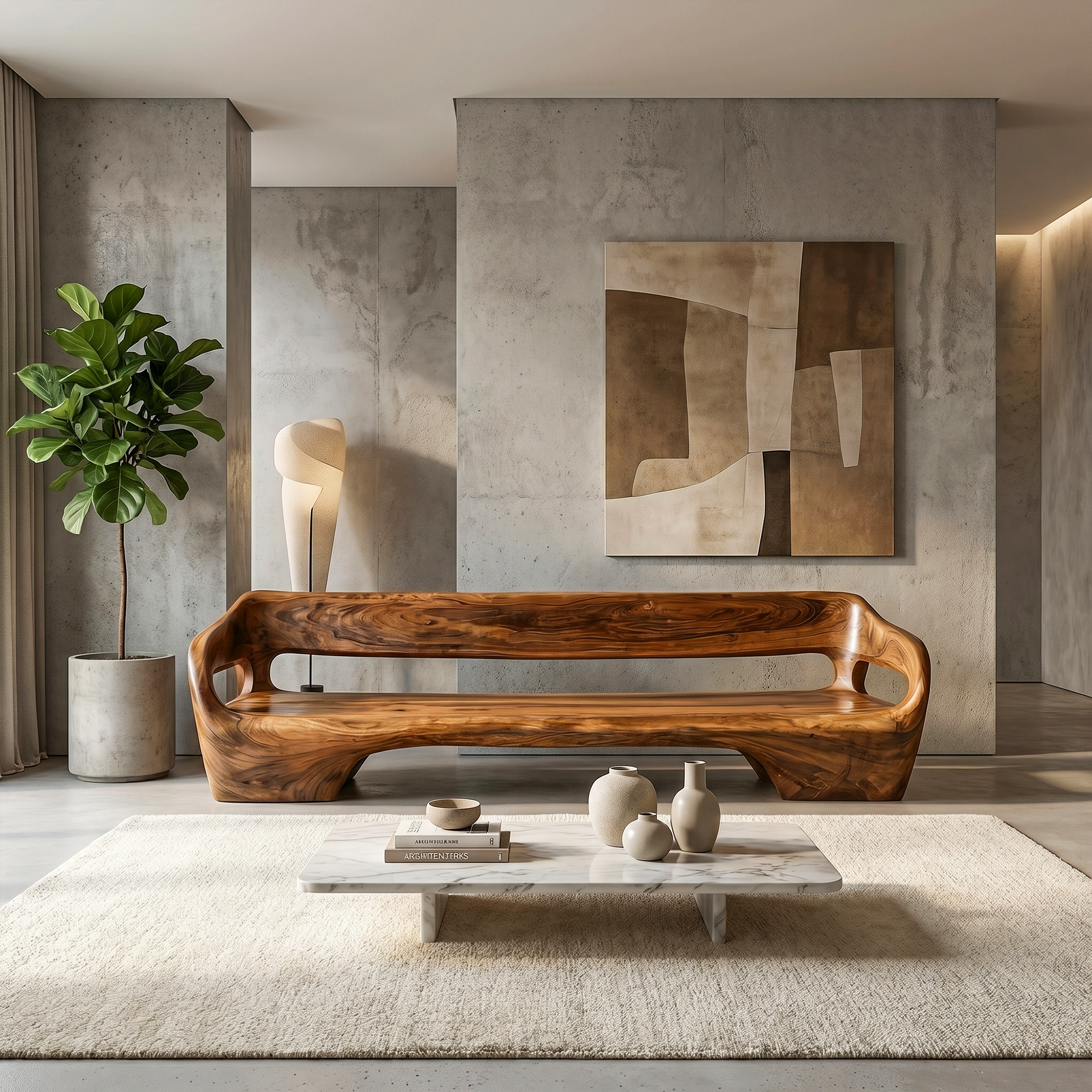 Modern Organic Sofa Frame With Sculptural Solid Wood Design For Living Room