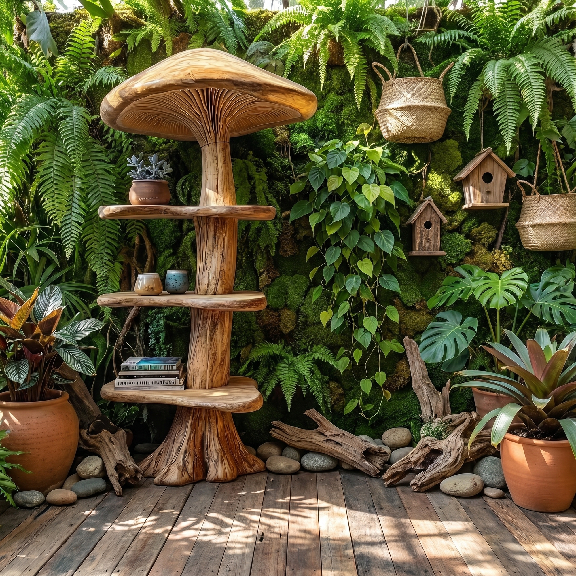 Organic Mushroom Bookshelf With Handcrafted Solid Wood Shelves For Living Room
