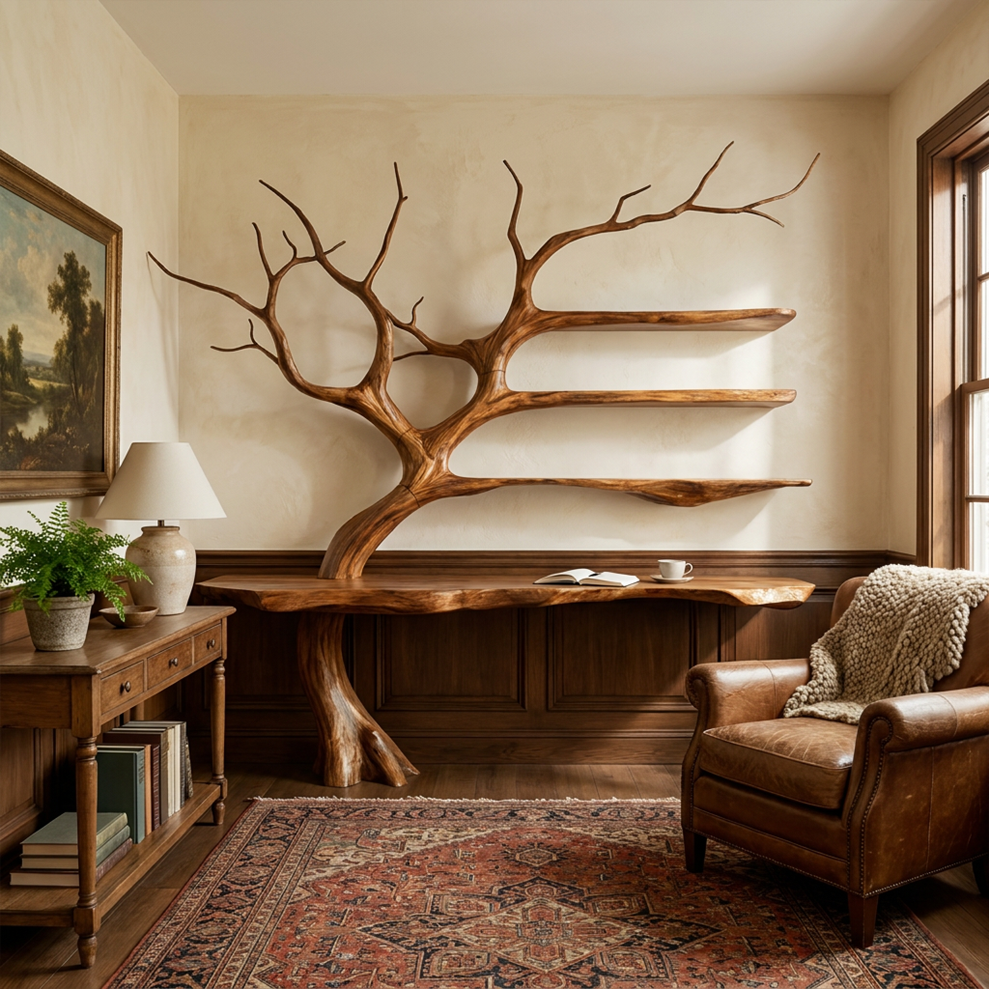 Rustic Console Table Artistic Tree Branch Reading Room