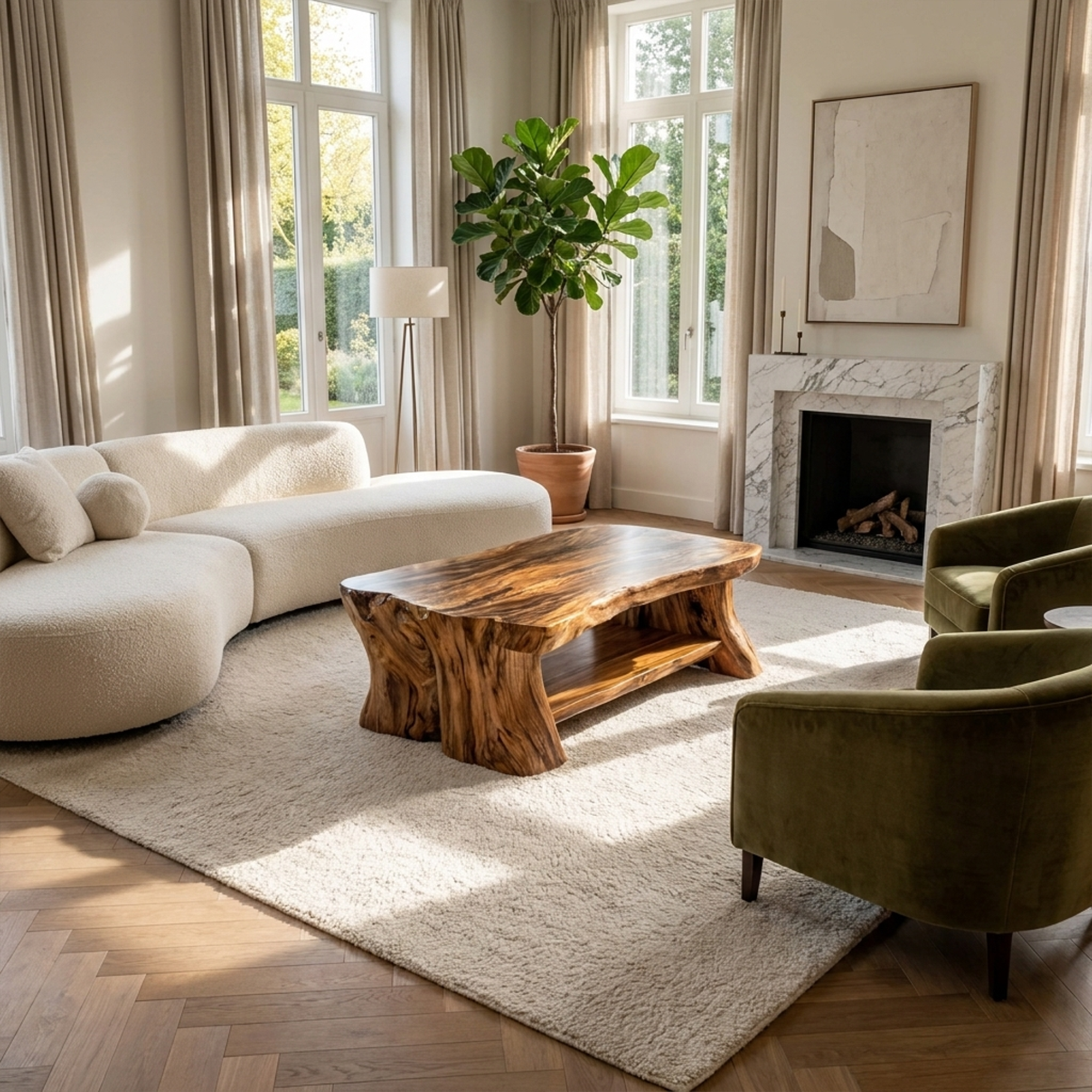 Rustic Slab Wood Coffee Table Living Room