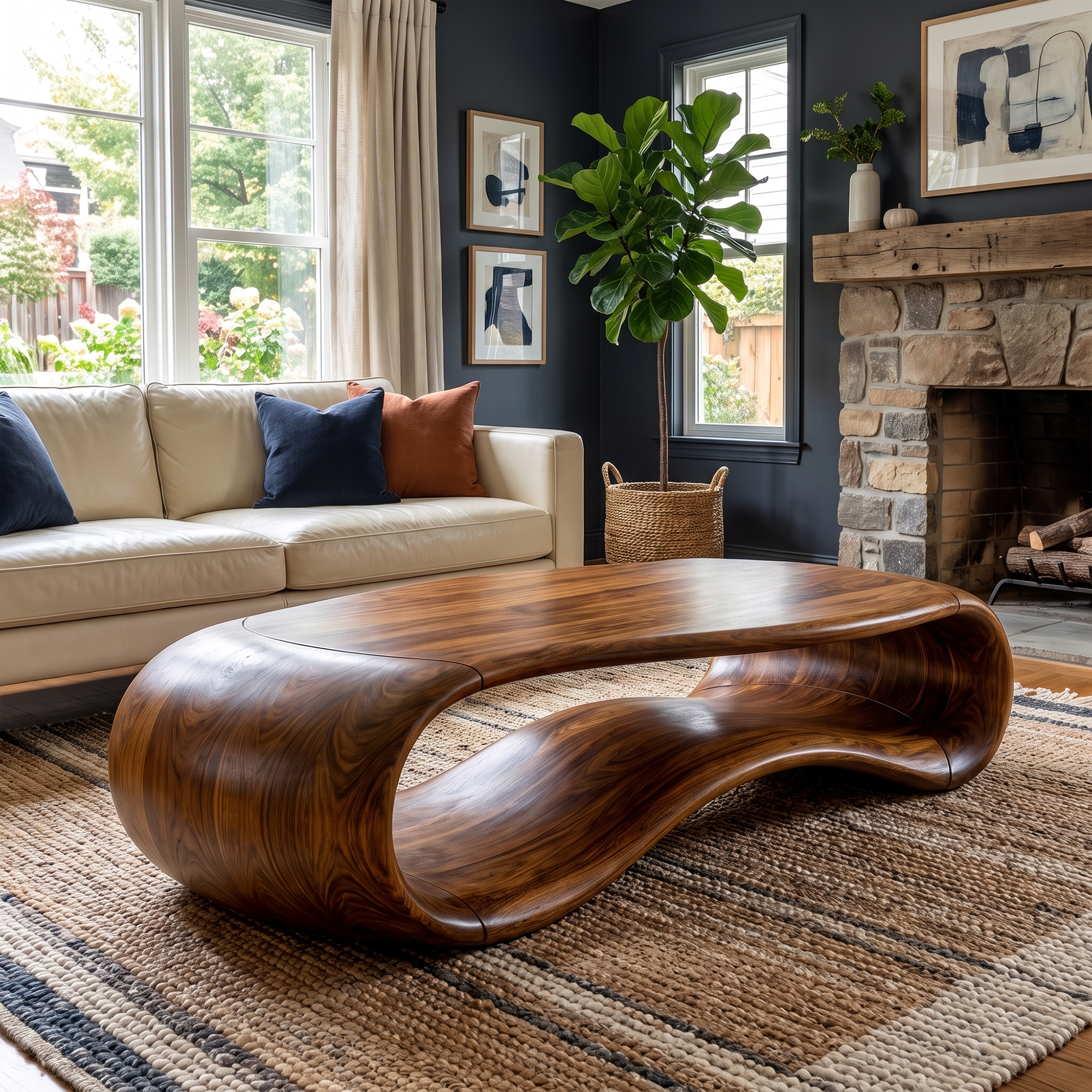 Modern Sculptural Solid Wood Coffee Table For Living Room