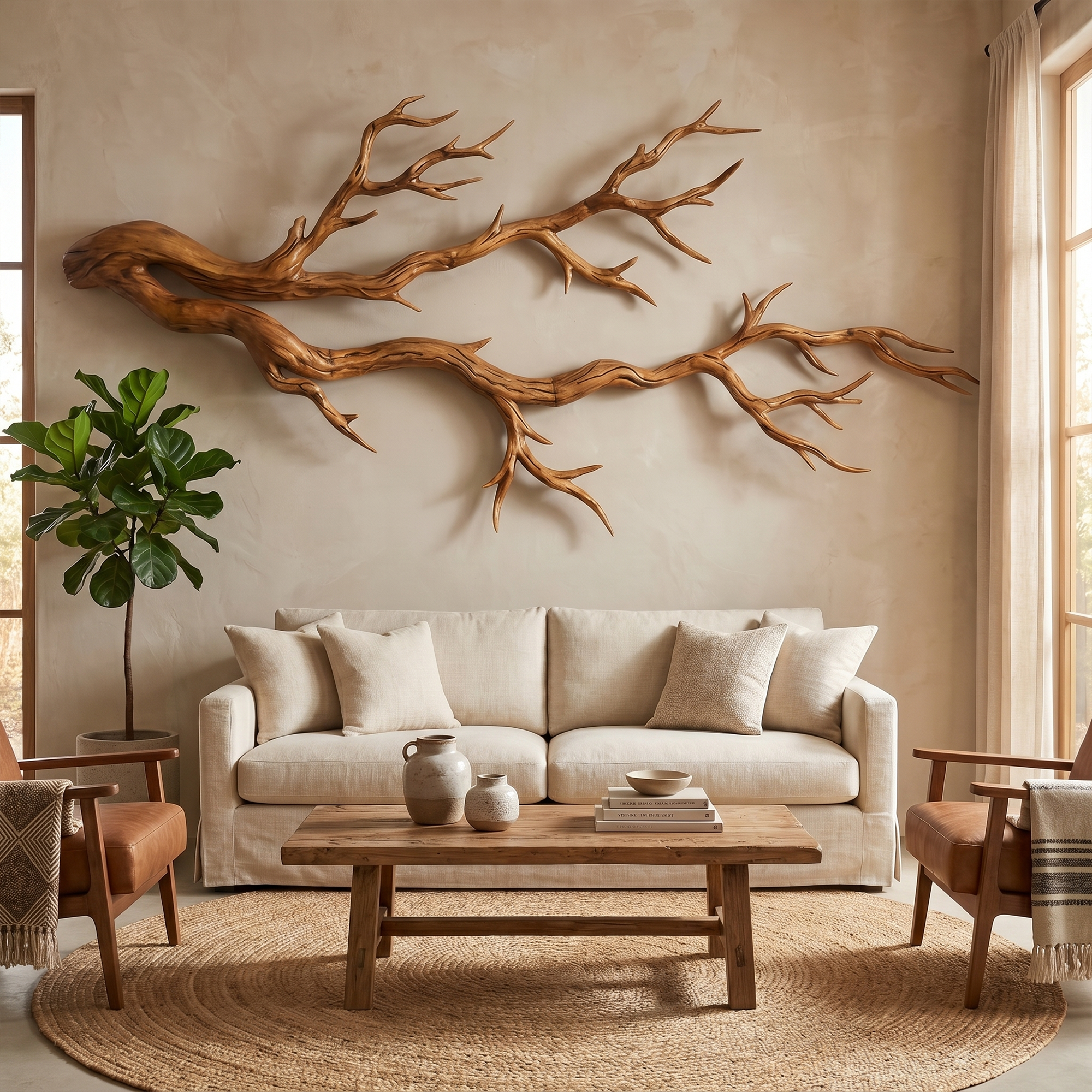 Twisted Branch Solid Wood Wall Sculpture Organic Modern Decor