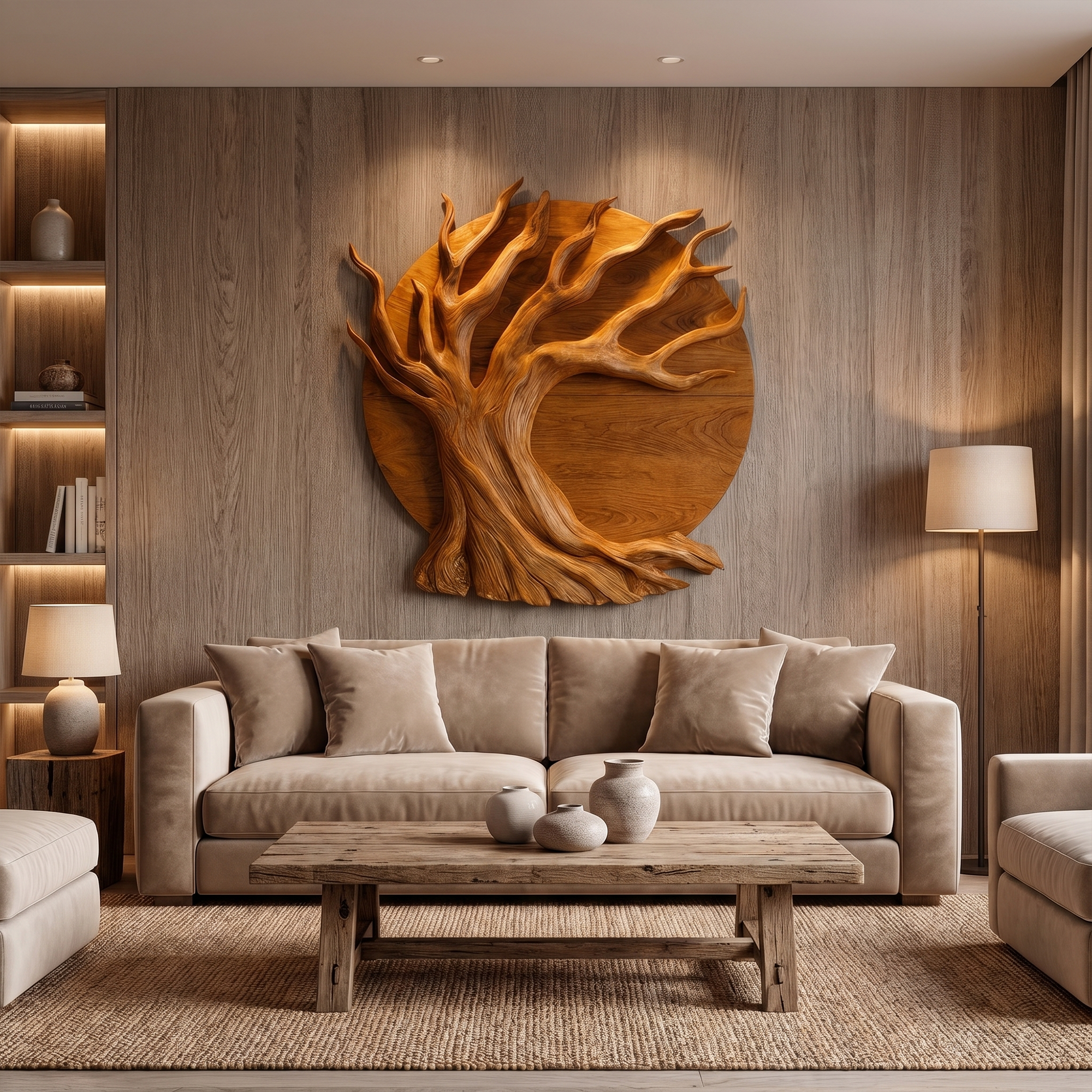 Sculptural Tree Wall Decor With Organic Circular Design For Home Interior