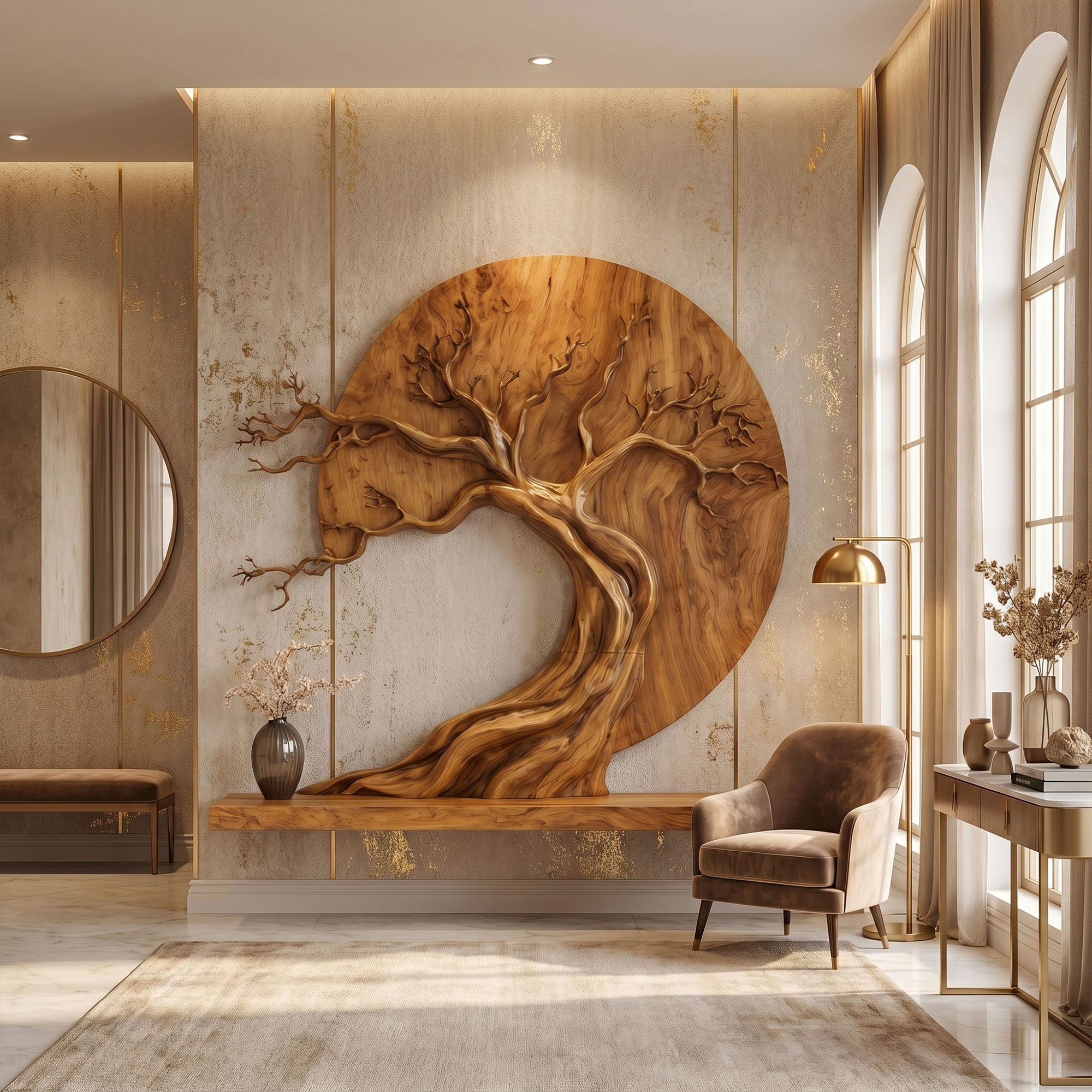 Handcrafted Tree Of Life Wall Sculpture With Natural Wood Design For Entryway