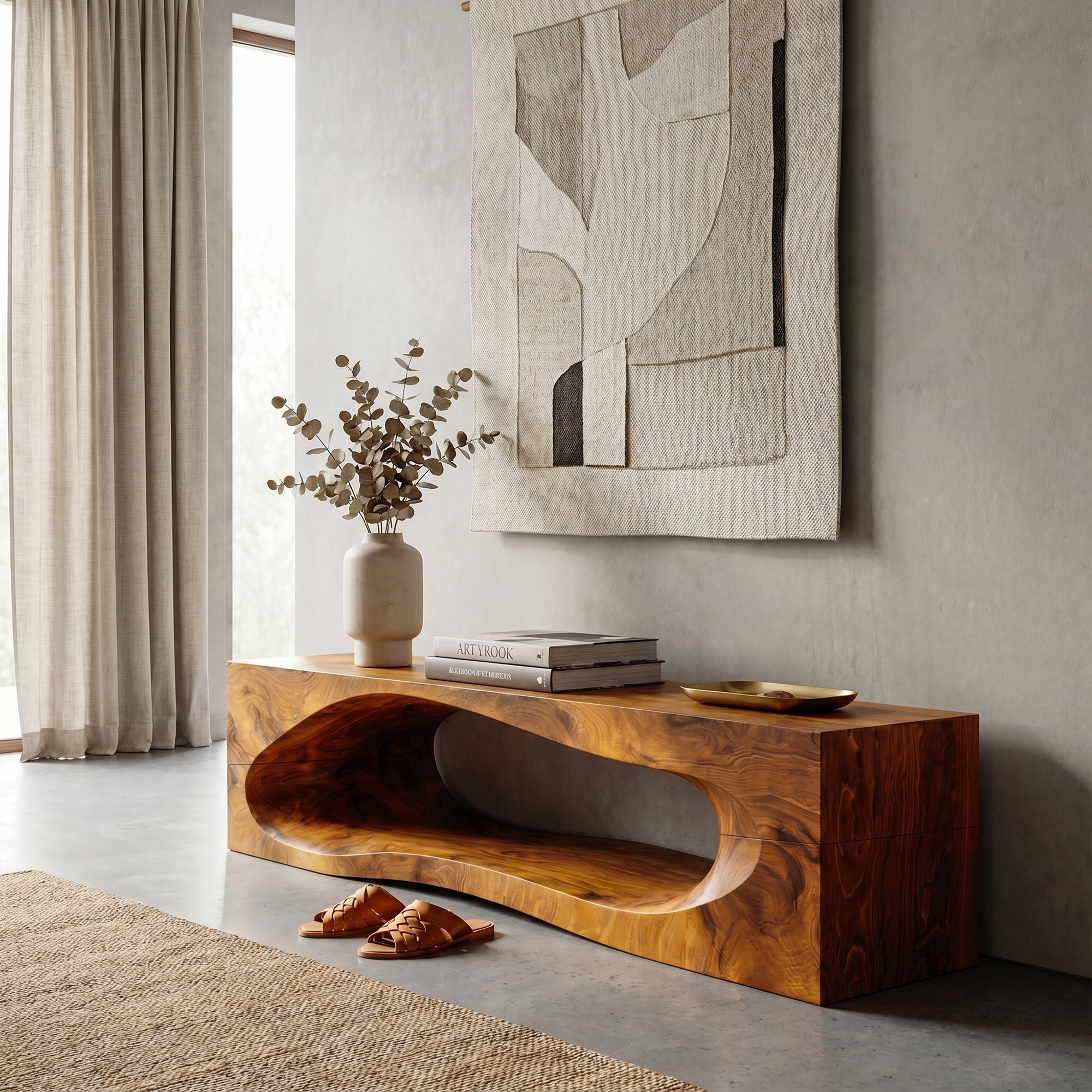 Rustic Bench With Built In Storage Shelf For Entryway