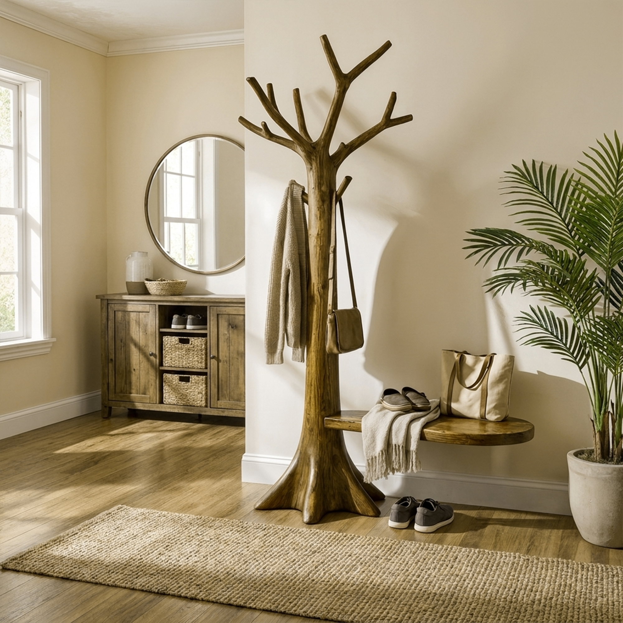 Sculptural Tree Coat Rack Solid Wood Entryway Interior Statement Decor