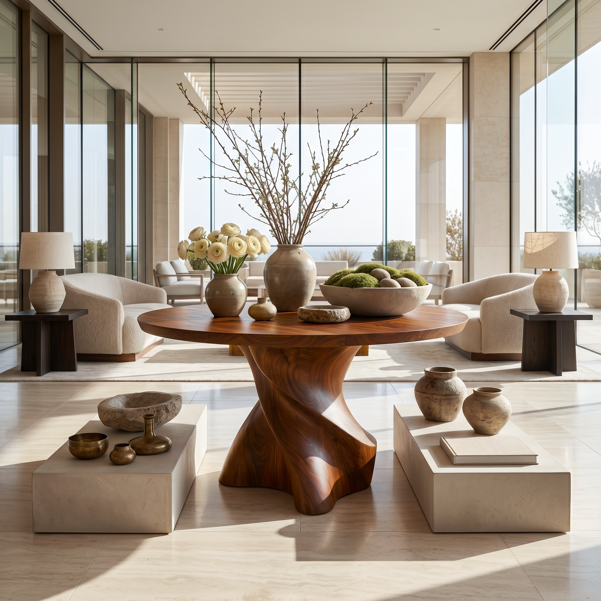 Organic Modern Foyer Table Handcrafted Freeform Design For Luxury Entryway