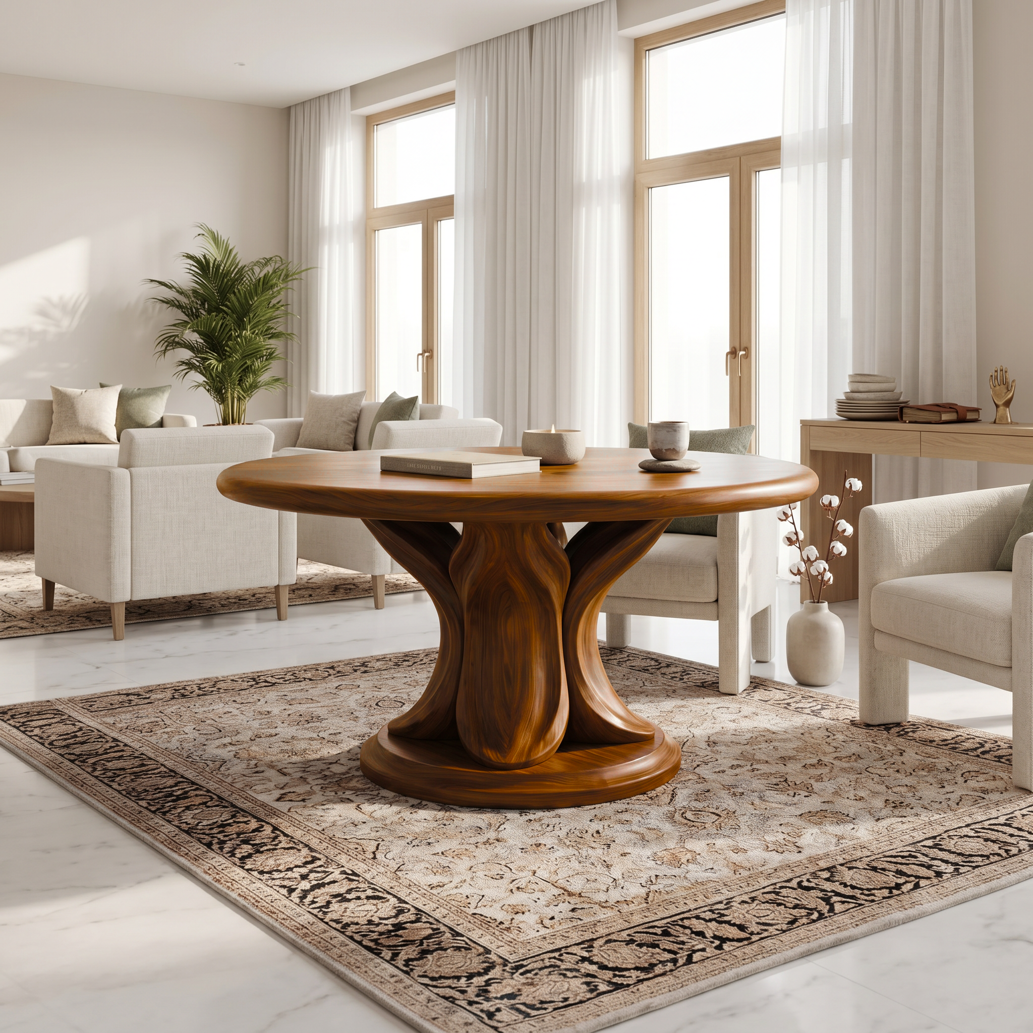 Modern Round Console Table With Twisted Architectural Form For Entryway And Living Room