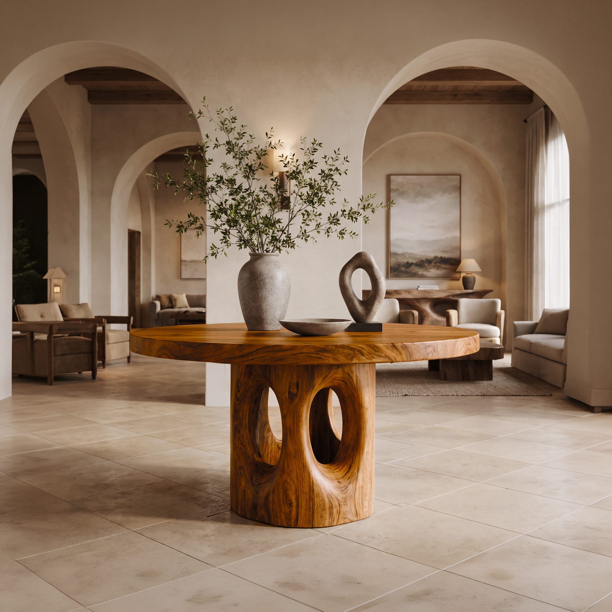 Rustic Foyer Center Table With Tree Stump Inspired Design For Entryway And Foyer